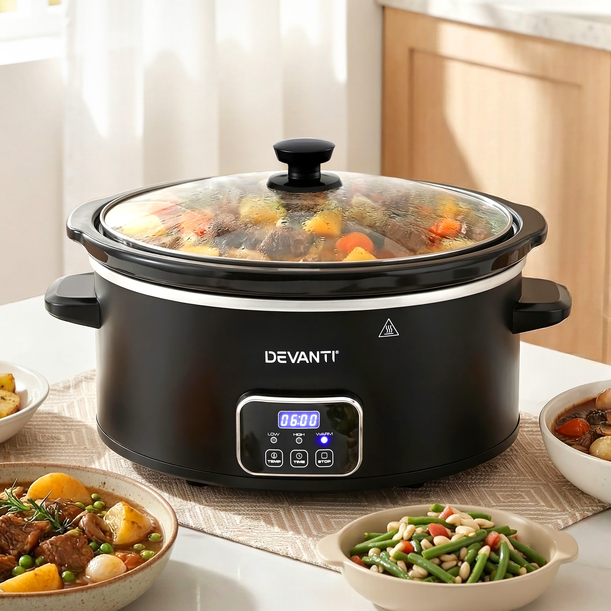 5.6L Electric Slow Cooker Multi Cooker with 3 Heat Settings and Keep Warm - Black