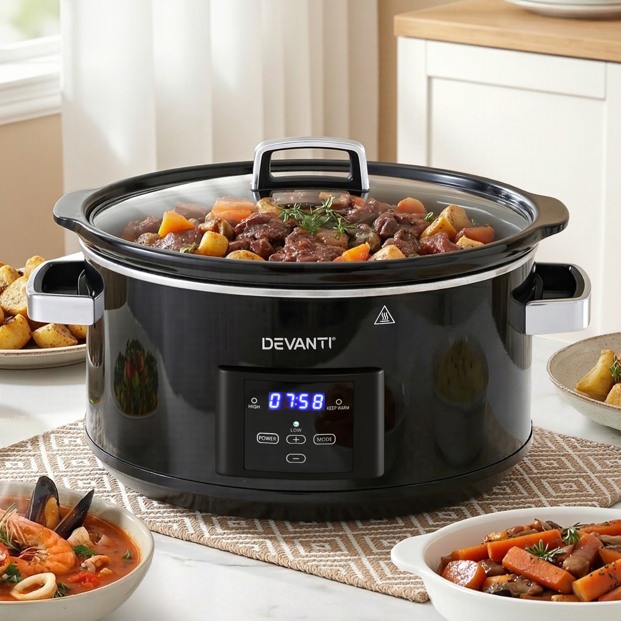 8L Electric Slow Cooker Multi Cooker with 3 Heat Settings and Keep Warm - Black
