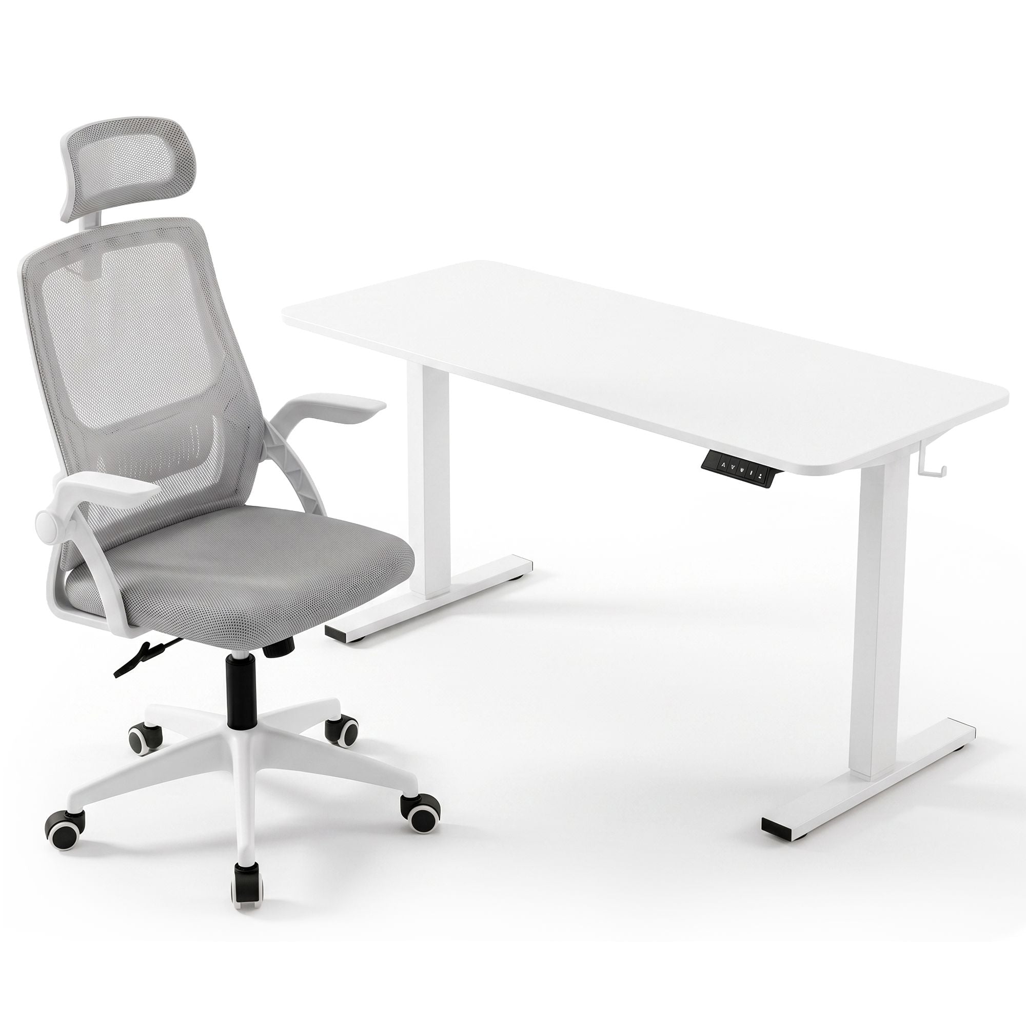 Standing Desk Office Chair Sit Stand Ergonomic Combo 140cm White