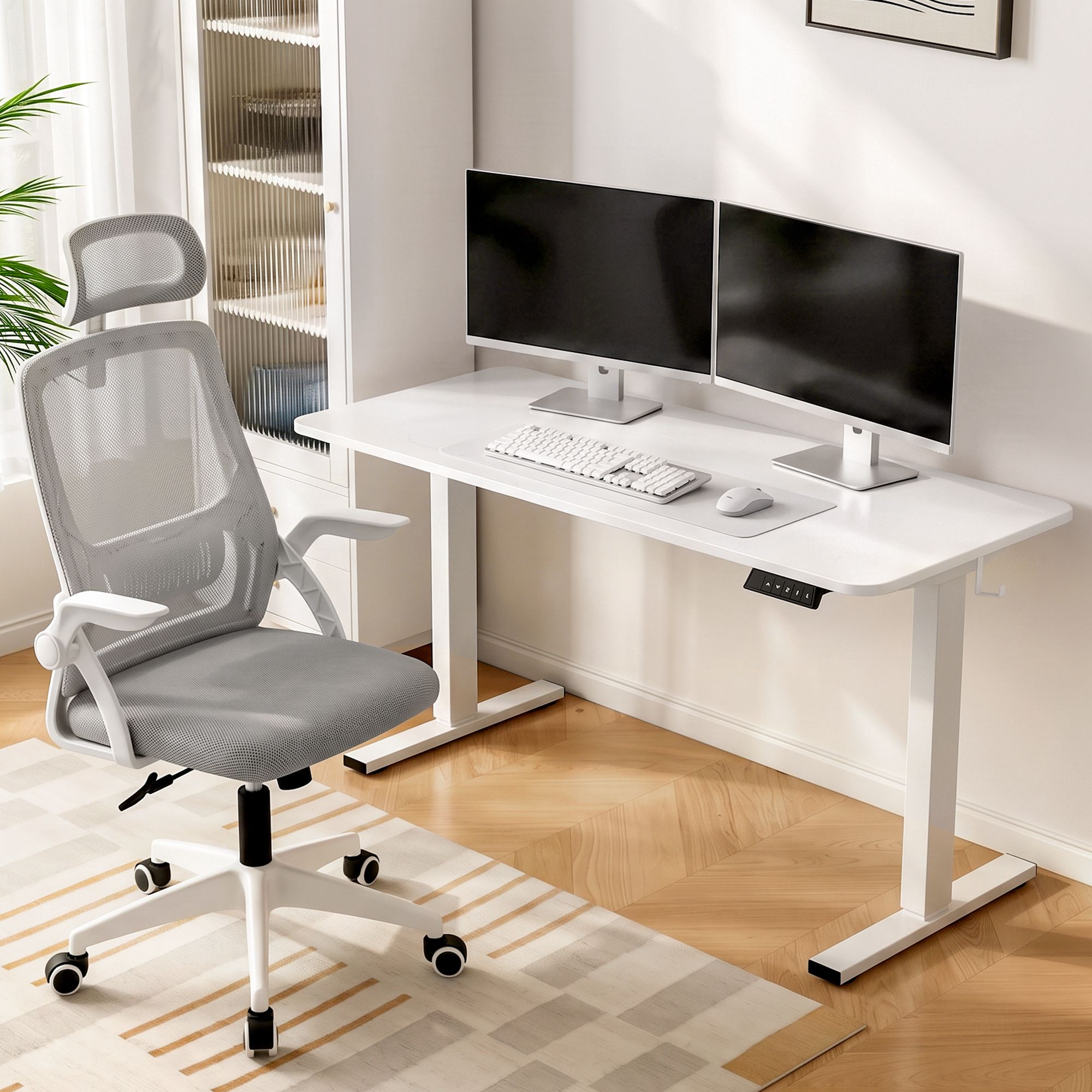 Standing Desk Office Chair Sit Stand Ergonomic Combo 140cm White