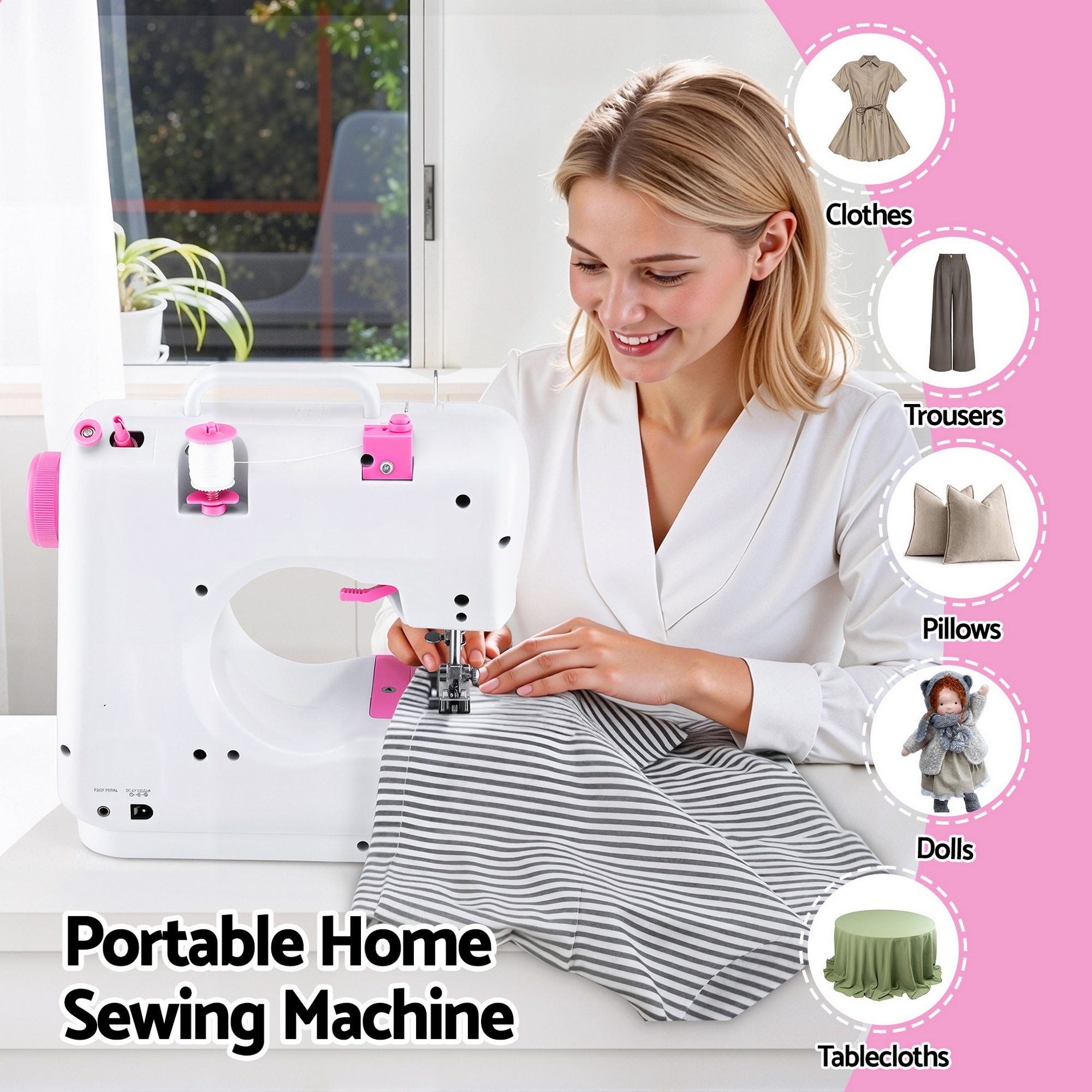 12 Stitches Mini Sewing Machine for Beginners Portable Sewing Machine Kit with LED Lights