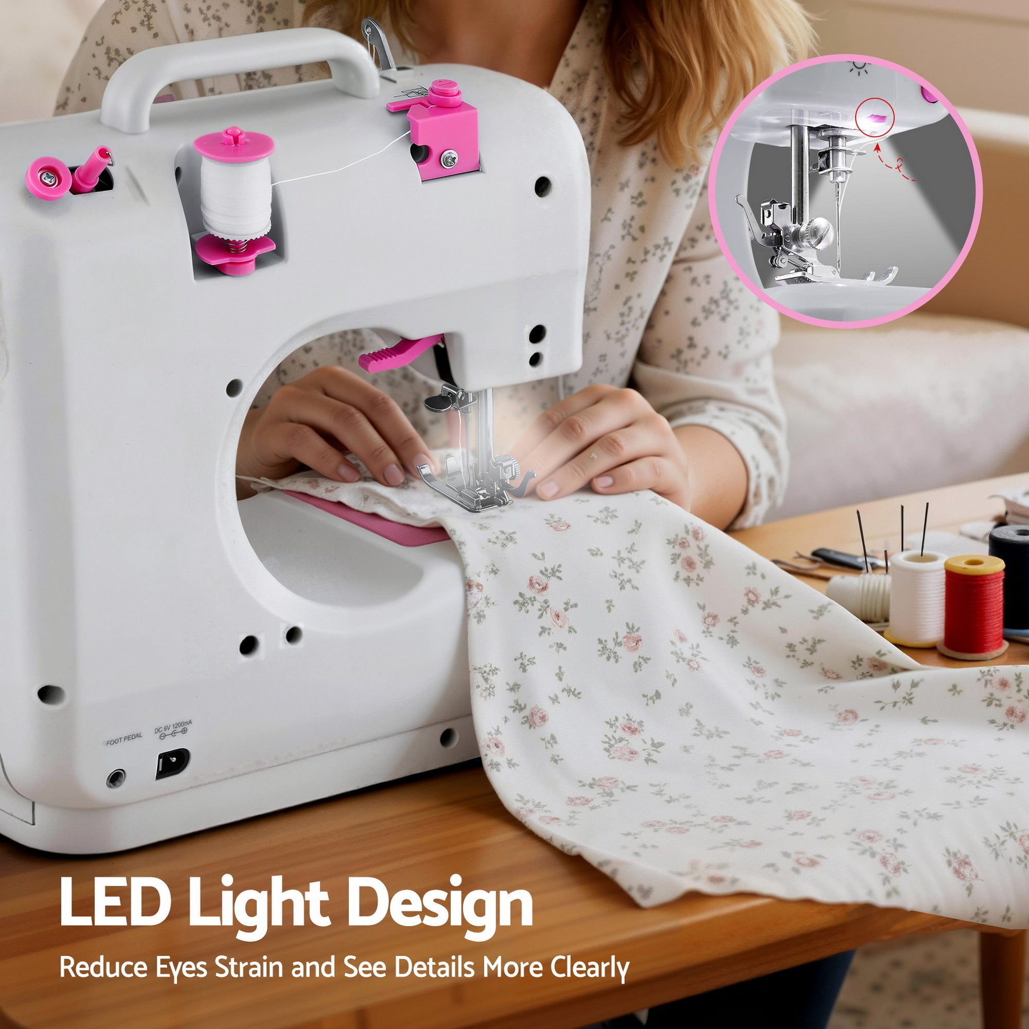 12 Stitches Mini Sewing Machine for Beginners Portable Sewing Machine Kit with LED Lights