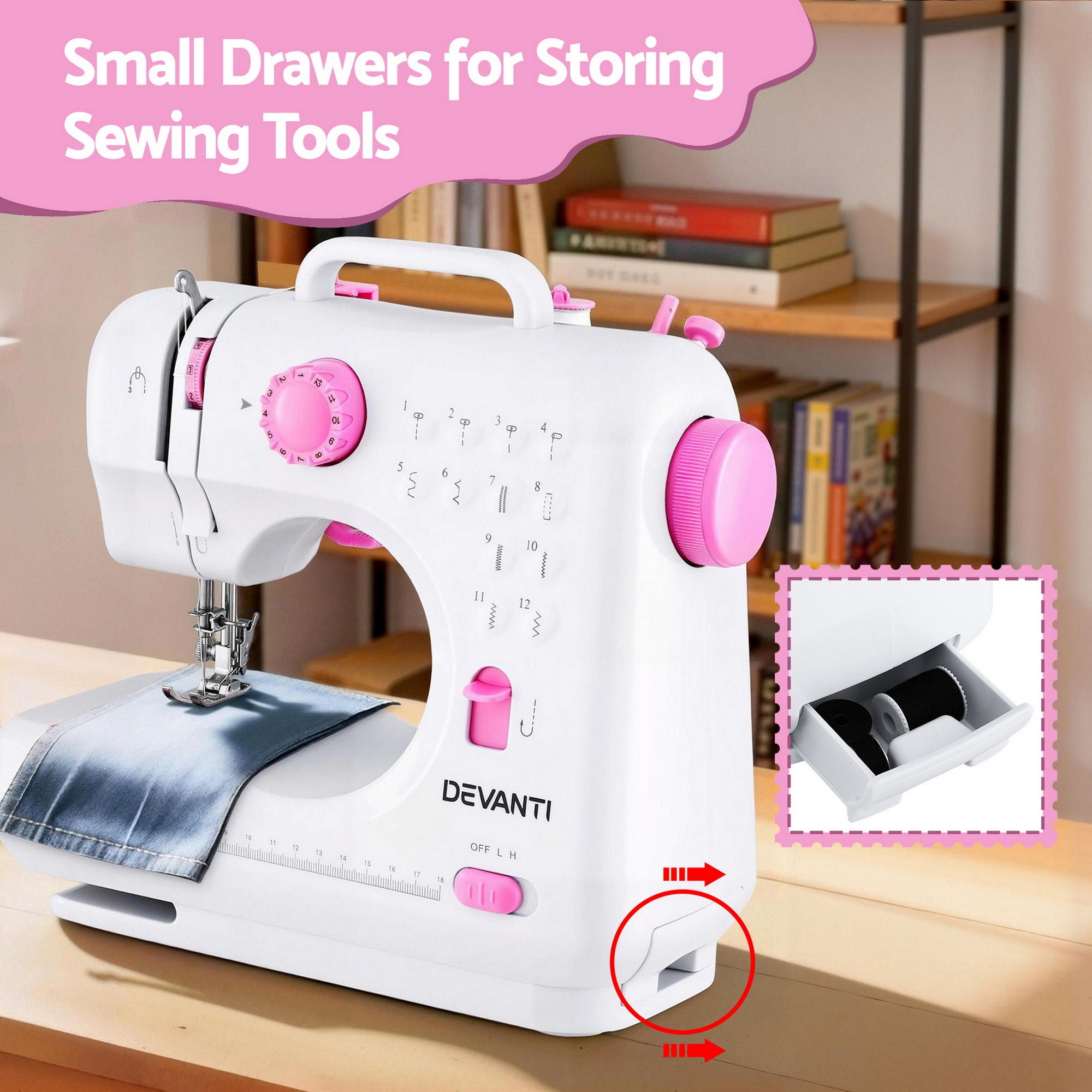 12 Stitches Mini Sewing Machine for Beginners Portable Sewing Machine Kit with LED Lights