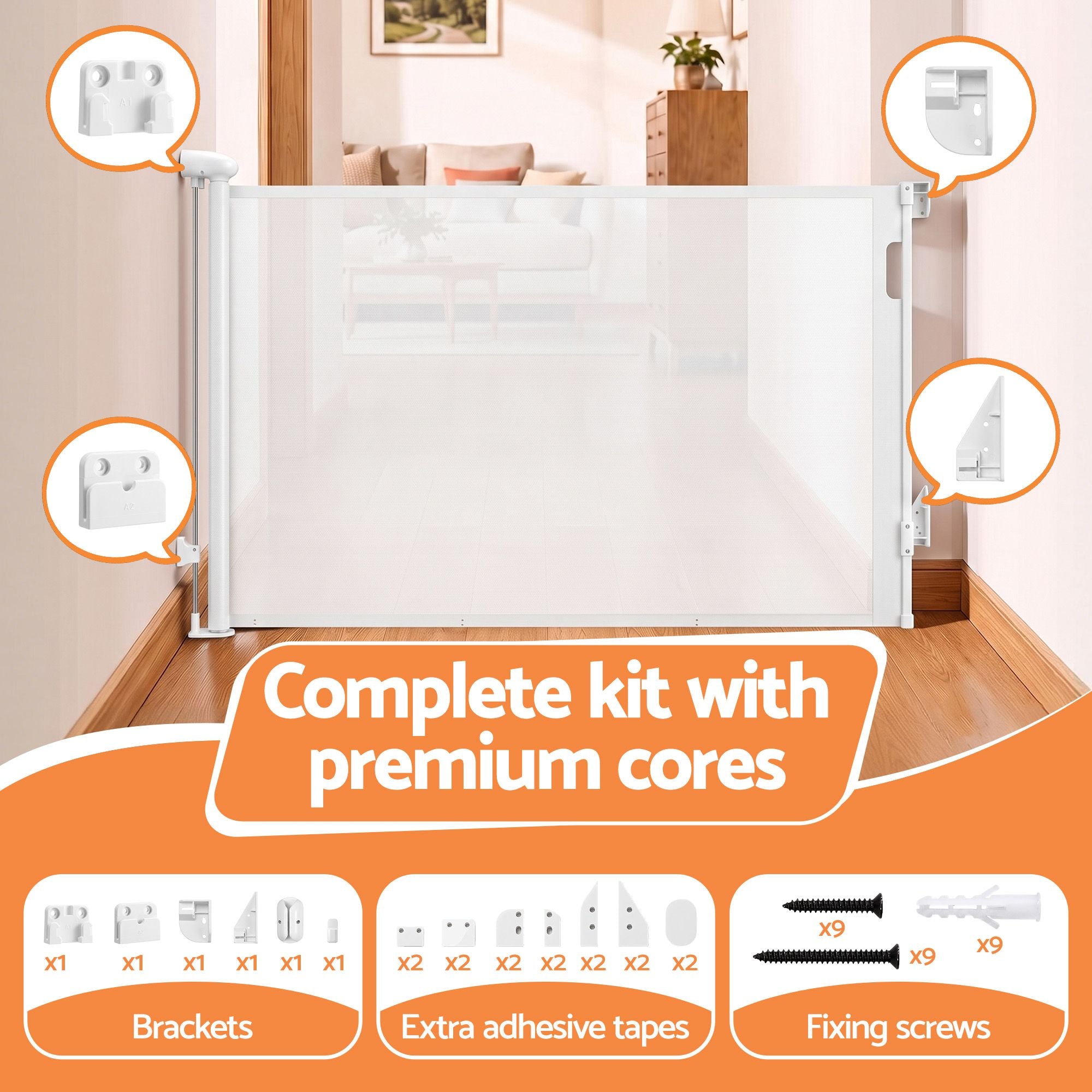 Retractable Gate Baby Gate Pet Safety Fence Extends up to 140cm White
