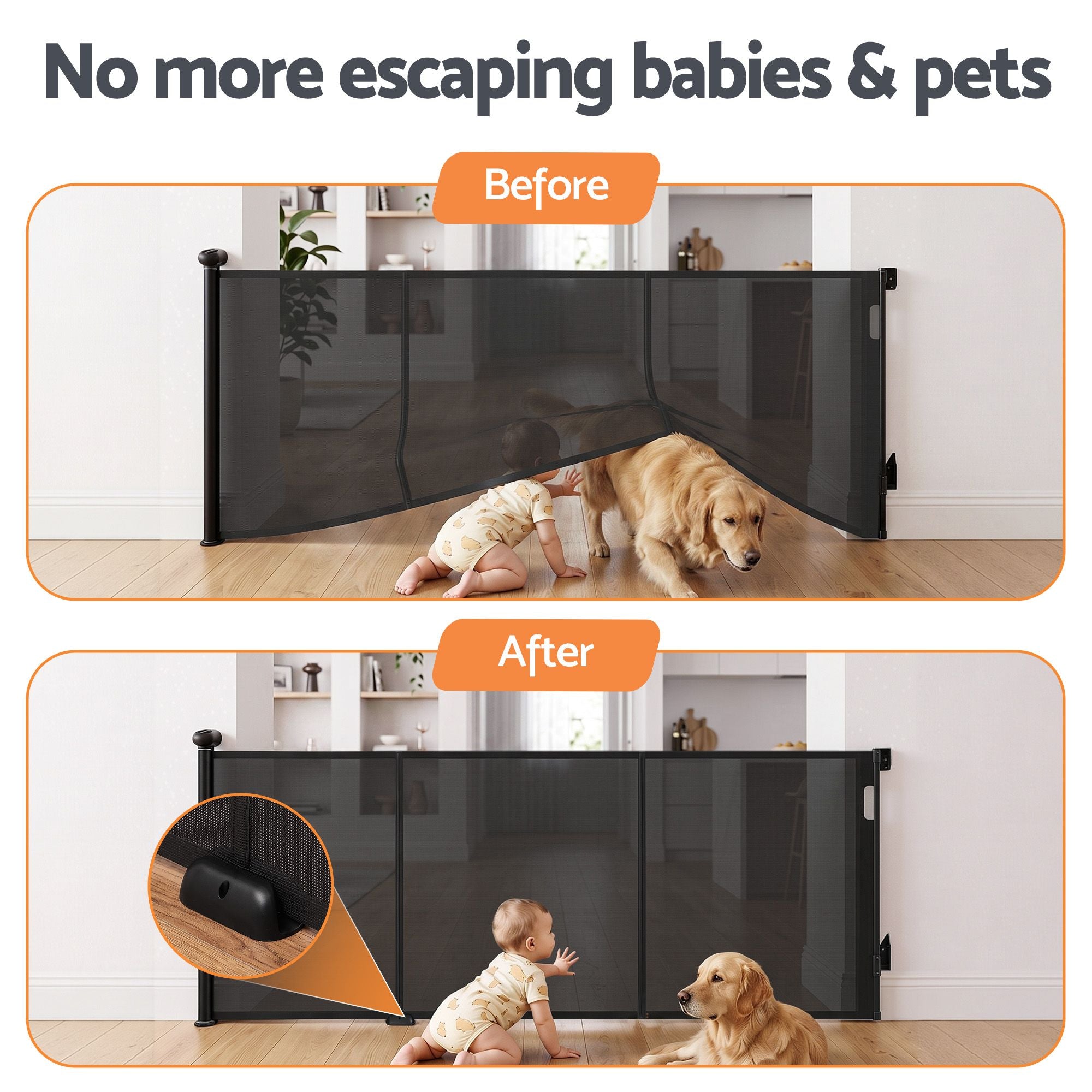 Retractable Gate Baby Gate Pet Safety Fence Extends up to 400cm Black