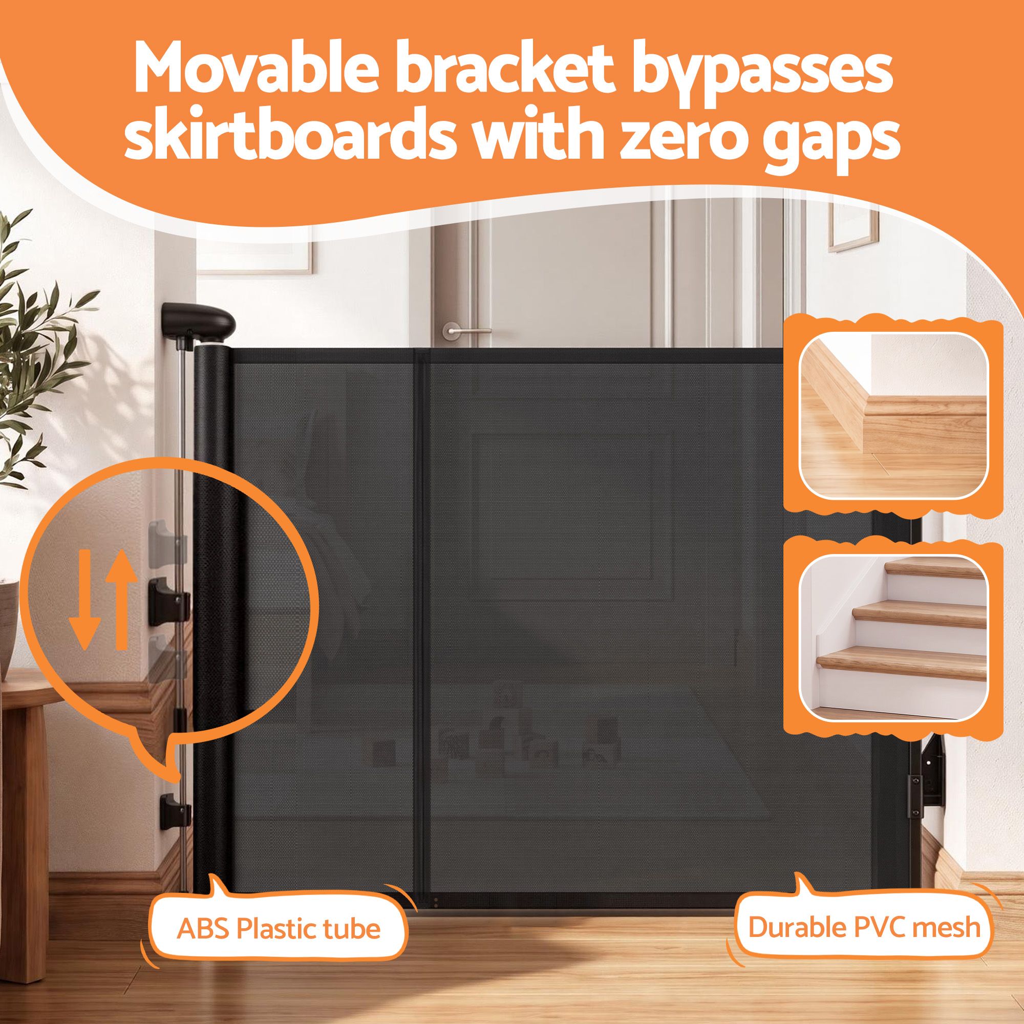 Retractable Gate Baby Gate Pet Safety Fence Extends up to 400cm Black