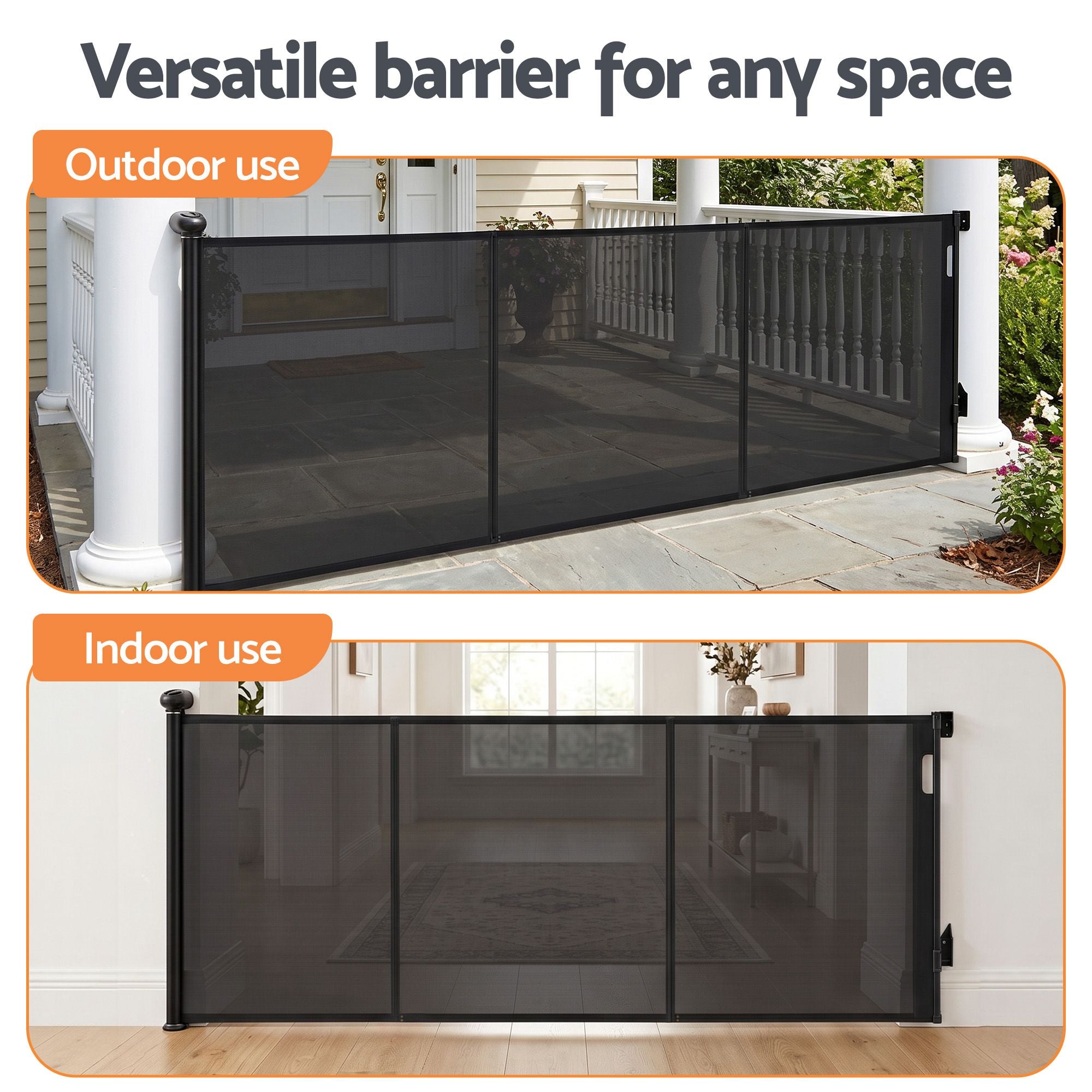 Retractable Gate Baby Gate Pet Safety Fence Extends up to 400cm Black