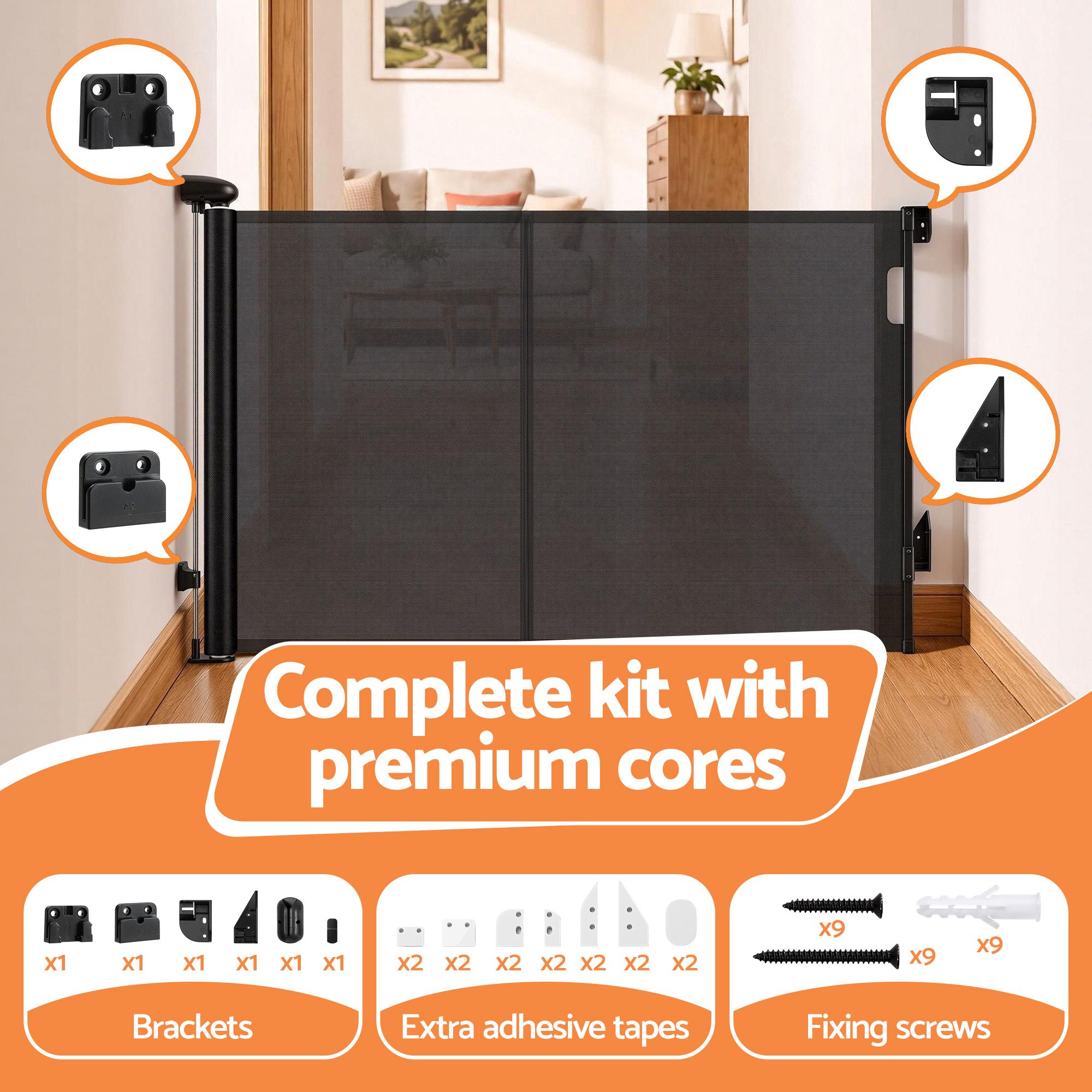 Retractable Gate Baby Gate Pet Safety Fence Extends up to 400cm Black