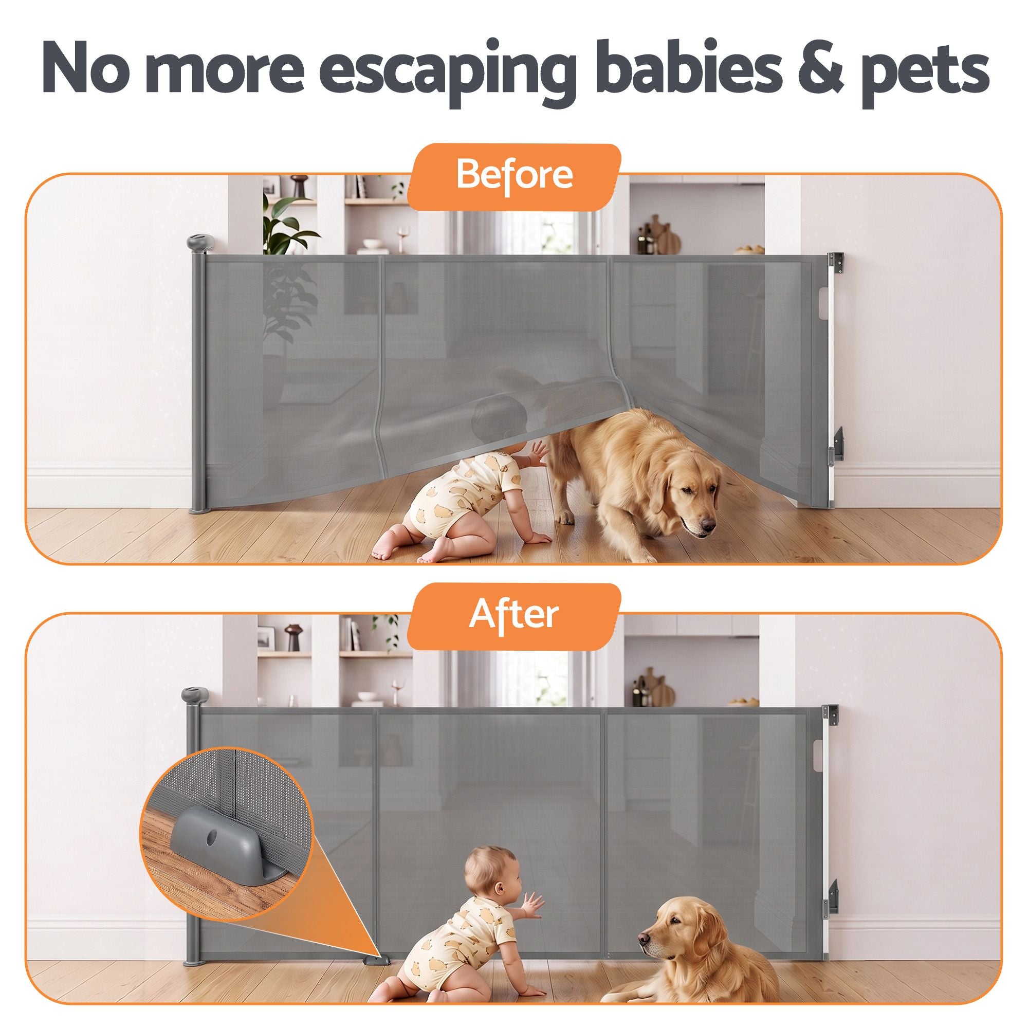 Retractable Gate Baby Gate Pet Safety Fence Extends up to 400cm Grey