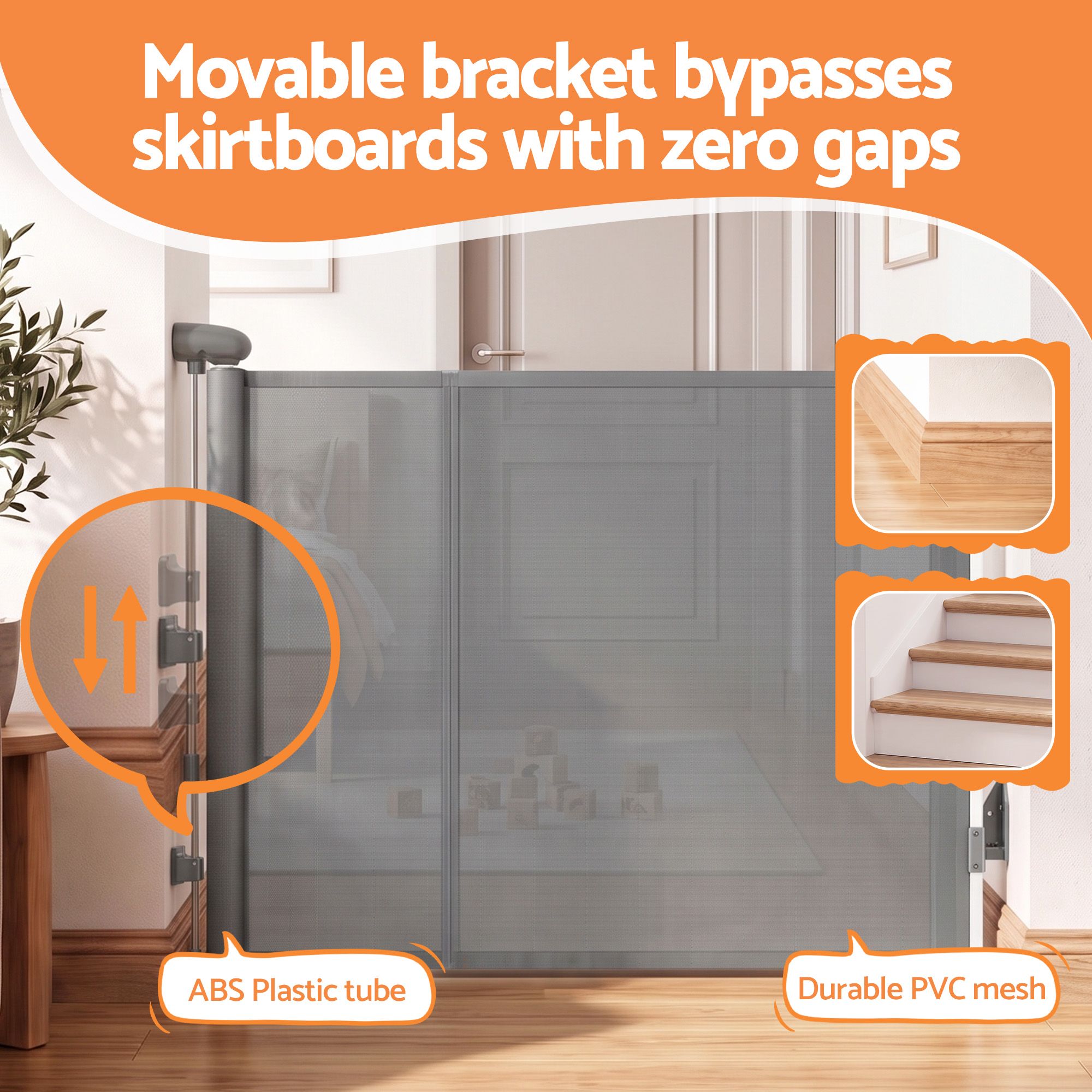 Retractable Gate Baby Gate Pet Safety Fence Extends up to 400cm Grey