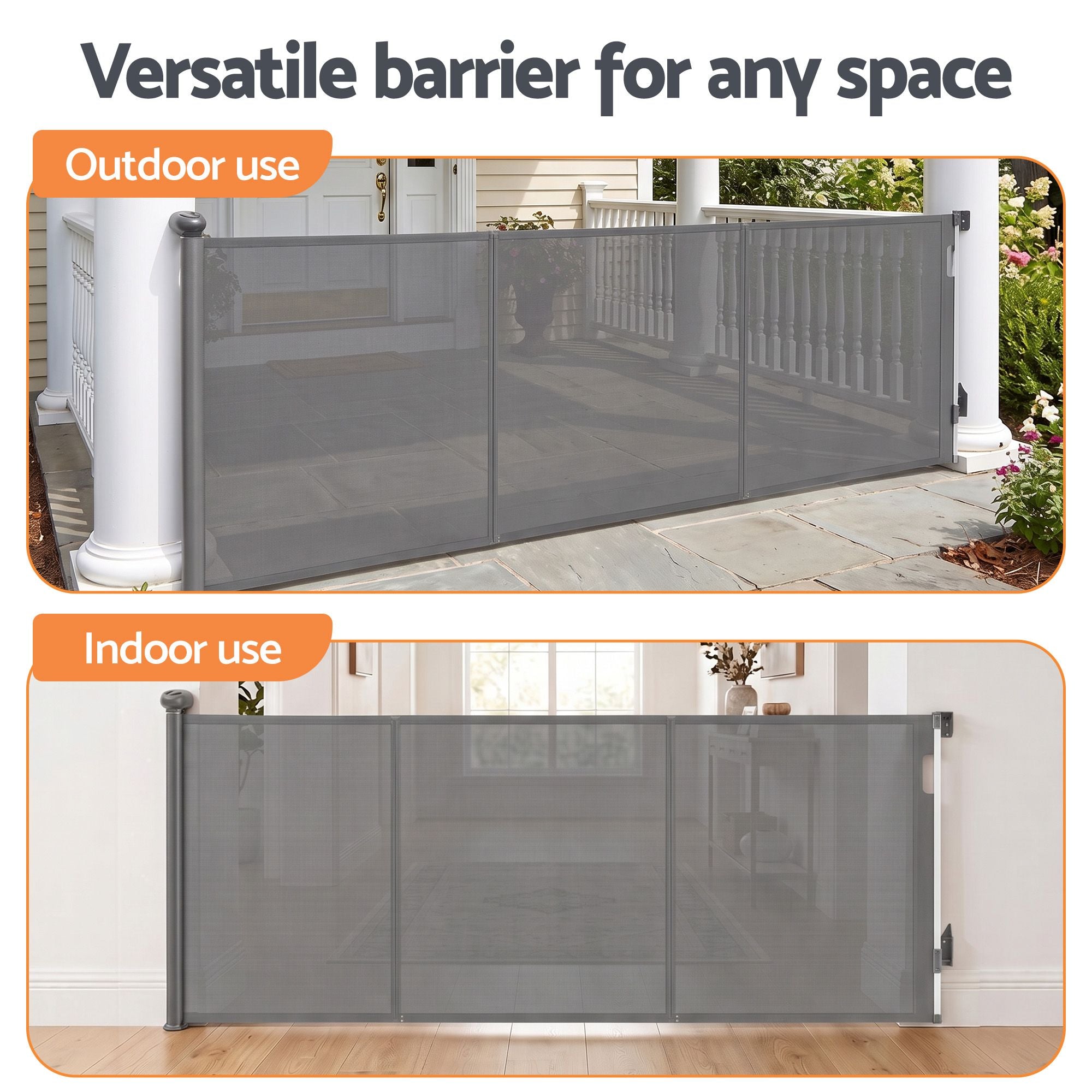 Retractable Gate Baby Gate Pet Safety Fence Extends up to 400cm Grey
