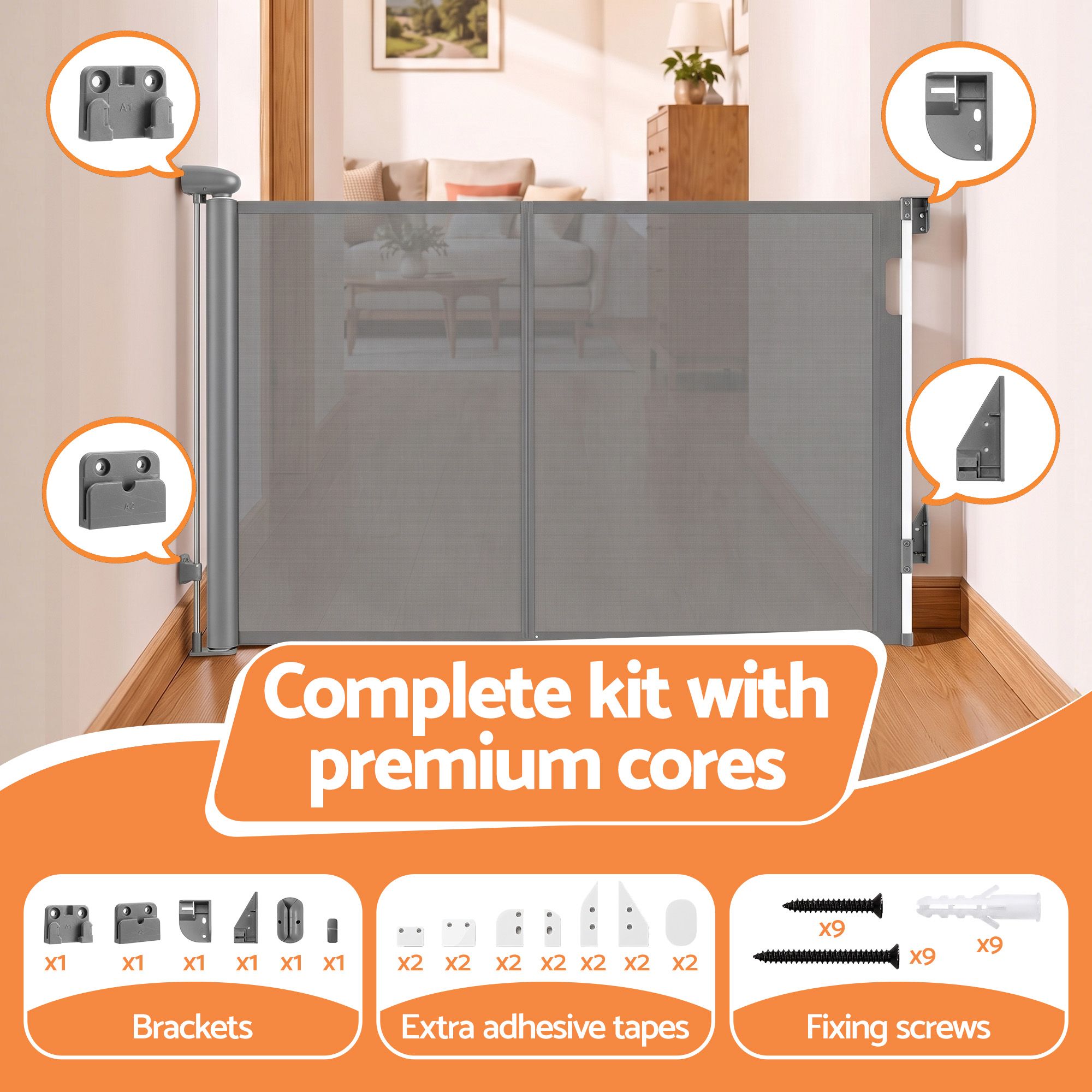 Retractable Gate Baby Gate Pet Safety Fence Extends up to 400cm Grey