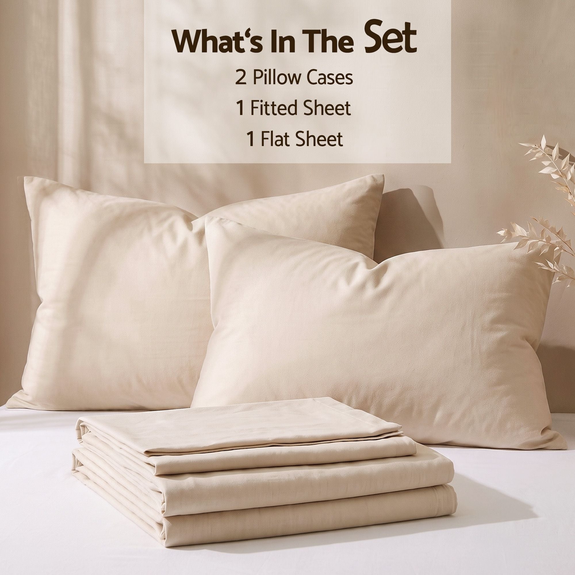 Double Sheet Set 150 GSM Anti-pilling Micro Flannel, Fast Drying Lightweight 4 Piece, 40CM Deep Pocket Fits Thick Mattress, Cream White