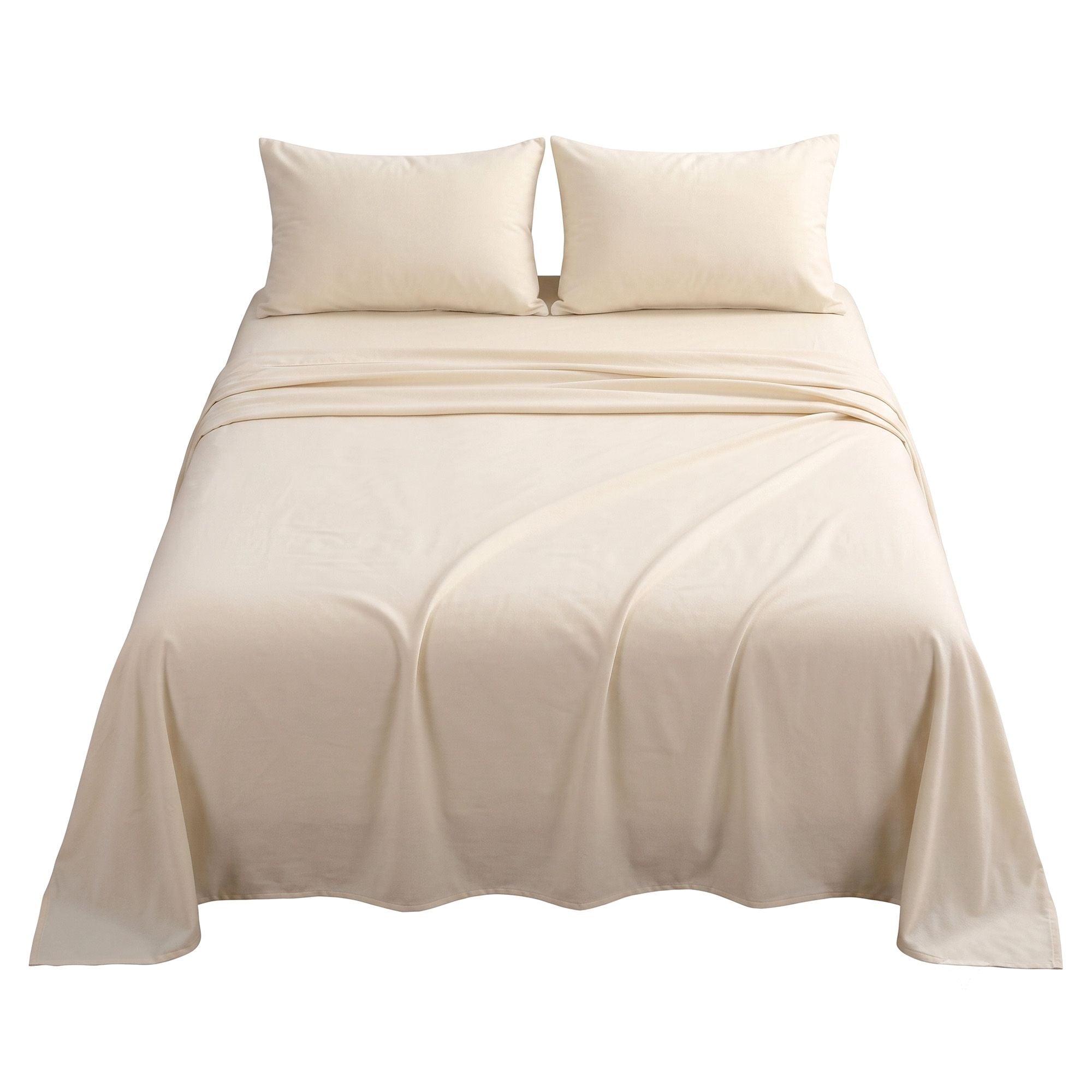 Double Sheet Set 150 GSM Anti-pilling Micro Flannel, Fast Drying Lightweight 4 Piece, 40CM Deep Pocket Fits Thick Mattress, Cream White