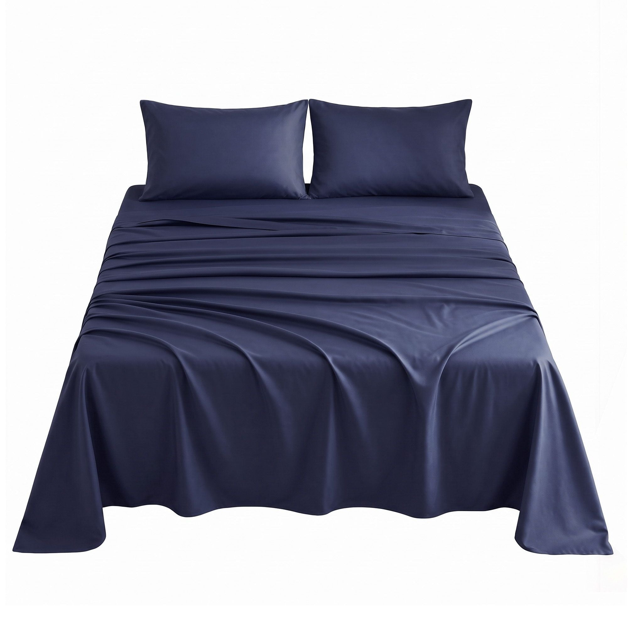 King 500TC Cotton 4Pcs Sheet Set with 40cm Extra Deep Pocket for Thick Mattresses Sateen Weave for Sweaty Nights Navy Blue