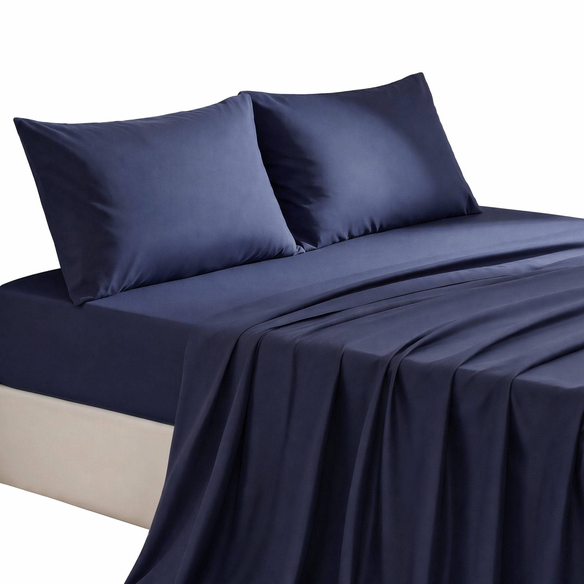 Queen 500TC Cotton 4Pcs Sheet Set with 40cm Extra Deep Pocket for Thick Mattresses Sateen Weave for Sweaty Nights Navy Blue