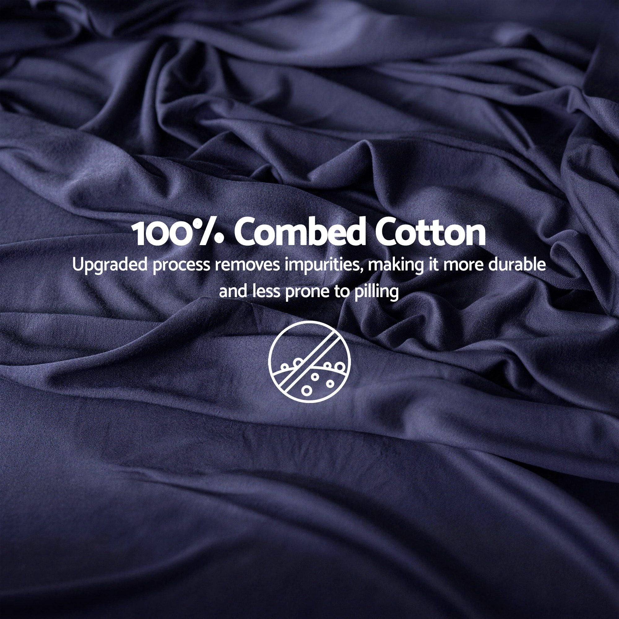 Single 500TC Cotton 4Pcs Sheet Set with 40cm Extra Deep Pocket for Thick Mattresses Sateen Weave for Sweaty Nights Navy Blue