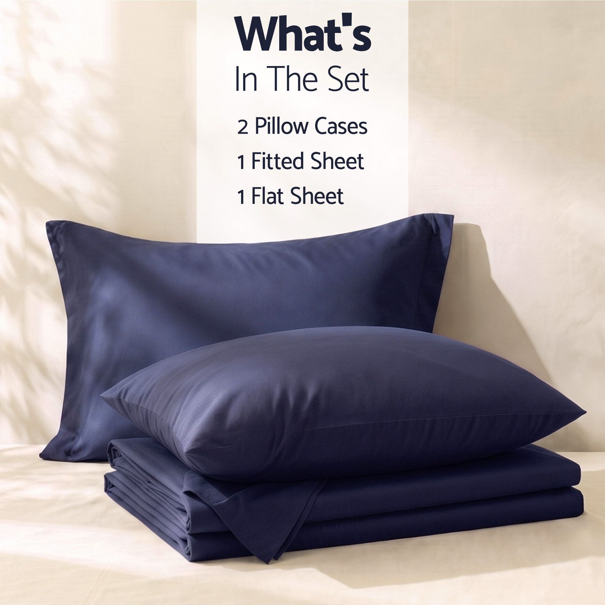 Single 500TC Cotton 4Pcs Sheet Set with 40cm Extra Deep Pocket for Thick Mattresses Sateen Weave for Sweaty Nights Navy Blue