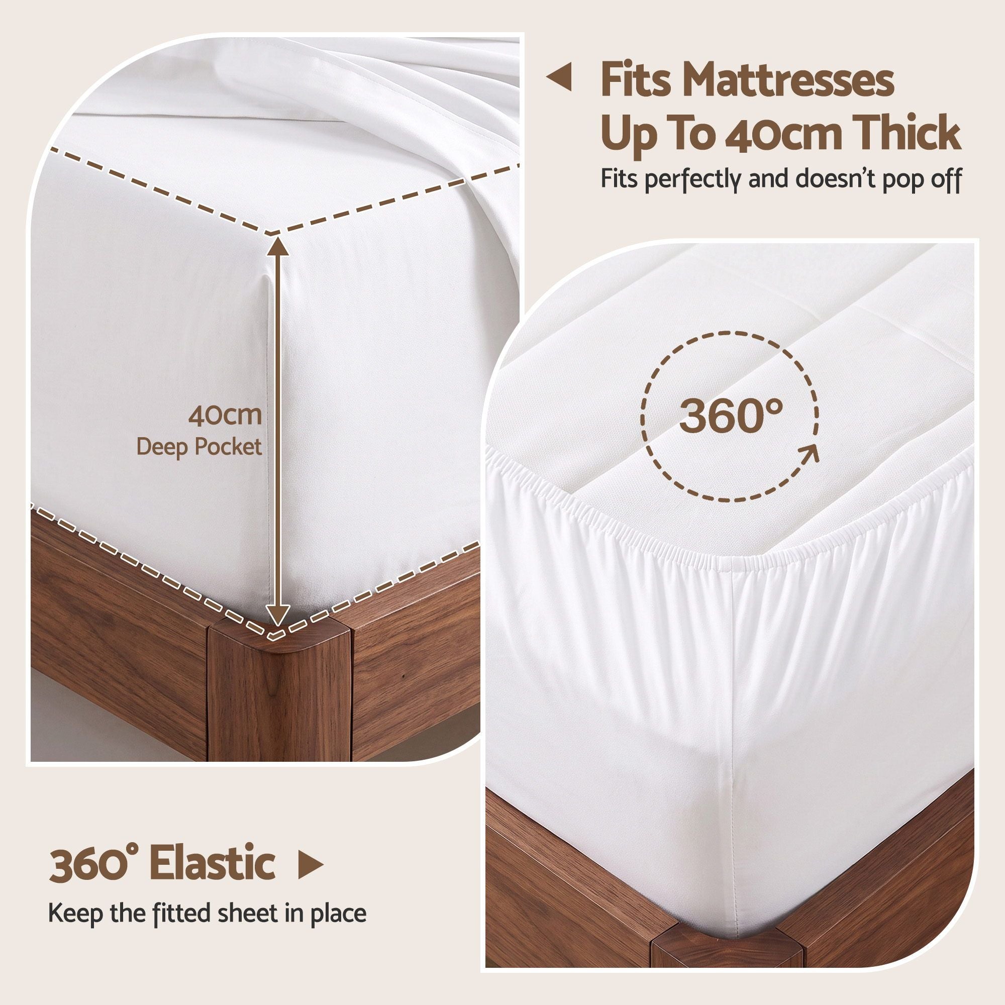 King 500TC Cotton 4Pcs Sheet Set with 40cm Extra Deep Pocket for Thick Mattresses Sateen Weave for Sweaty Nights White