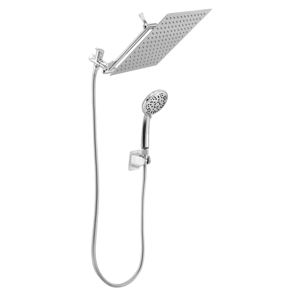 High-Pressure 12" Rainfall Shower Head with 9-Setting Handheld Wand, Gear-Lock Anti-Sag Arm & Drill-Free Bracket