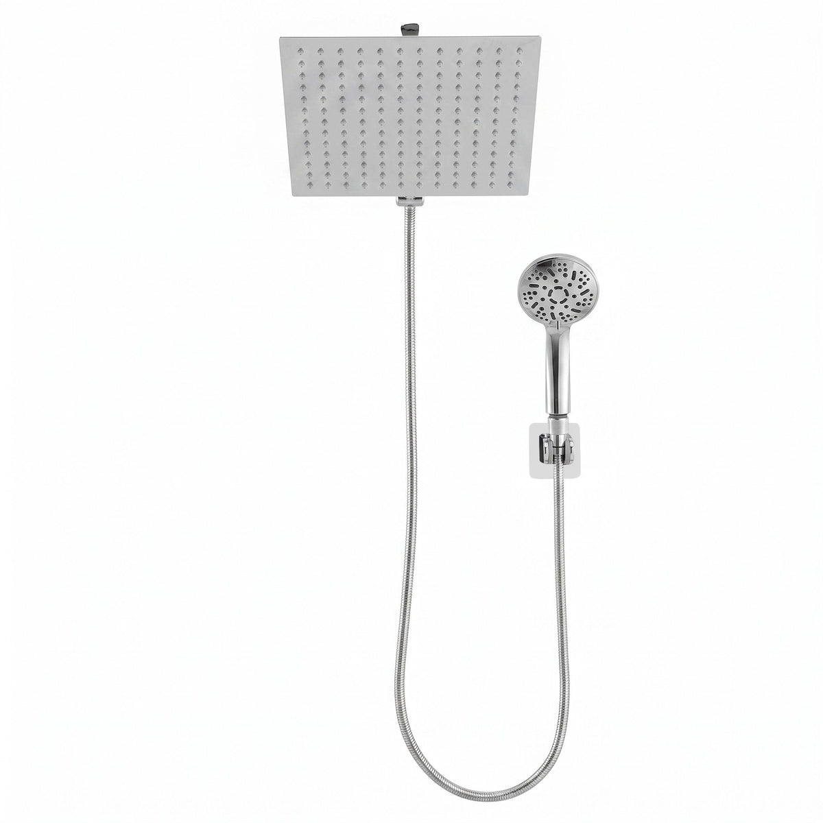 High-Pressure 12" Rainfall Shower Head with 9-Setting Handheld Wand, Gear-Lock Anti-Sag Arm & Drill-Free Bracket