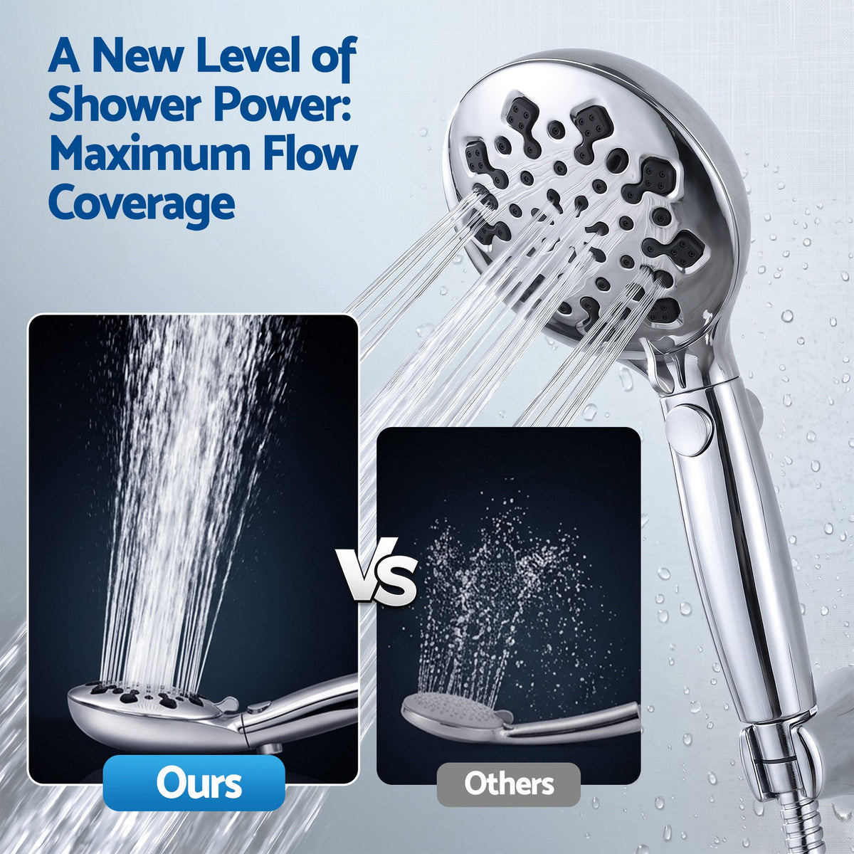 High Pressure Shower Head 9 Settings with One-Hand Control & Anti-Clog TPR Nozzles, 4.7in Face Removes Chlorine