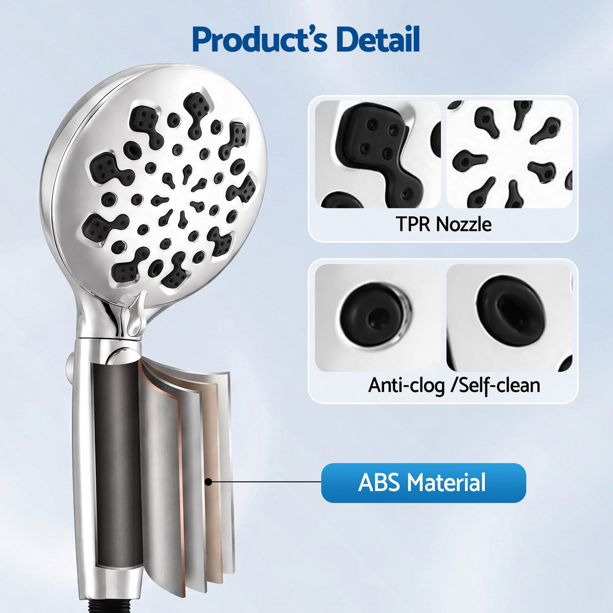 High Pressure Shower Head 9 Settings with One-Hand Control & Anti-Clog TPR Nozzles, 4.7in Face Removes Chlorine