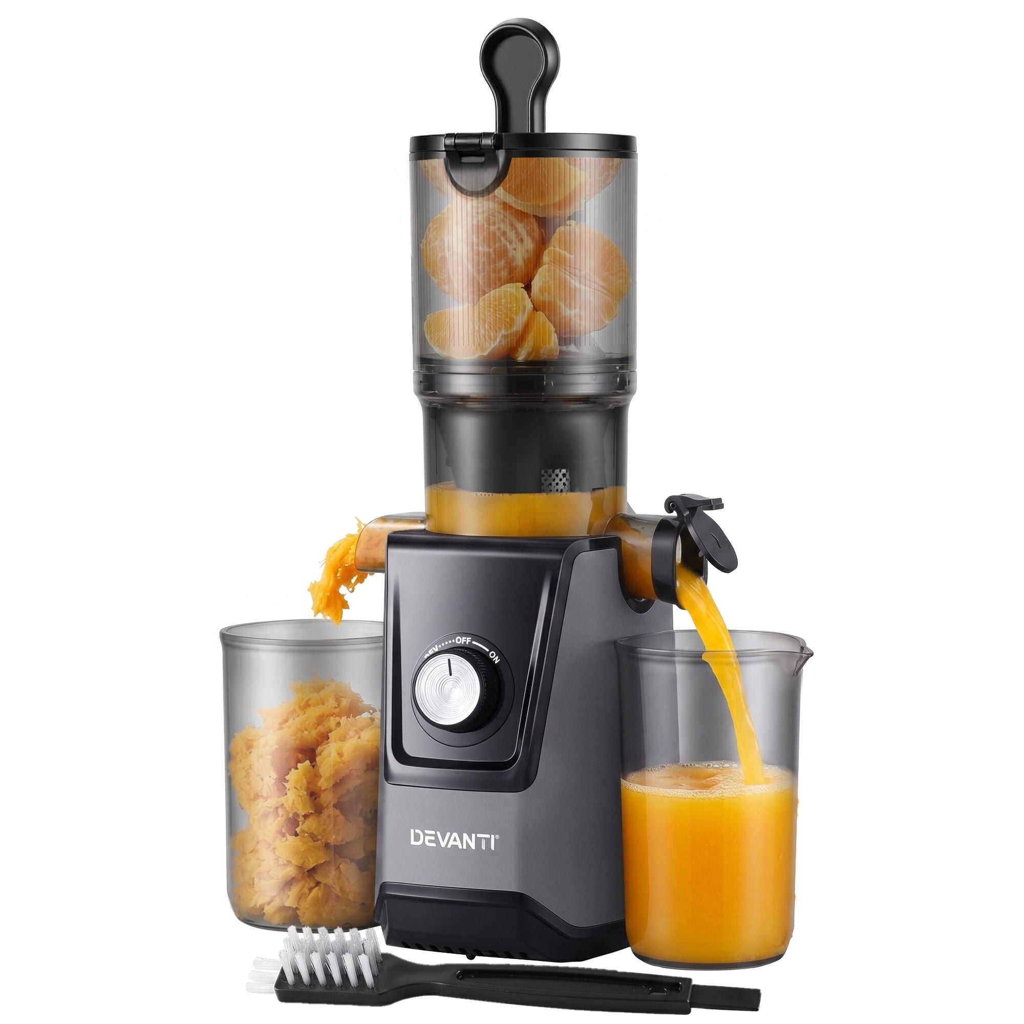 Slow Juicer Cold Press 200W with Large Feed Chute for Fruit and Vegetable Juice - White