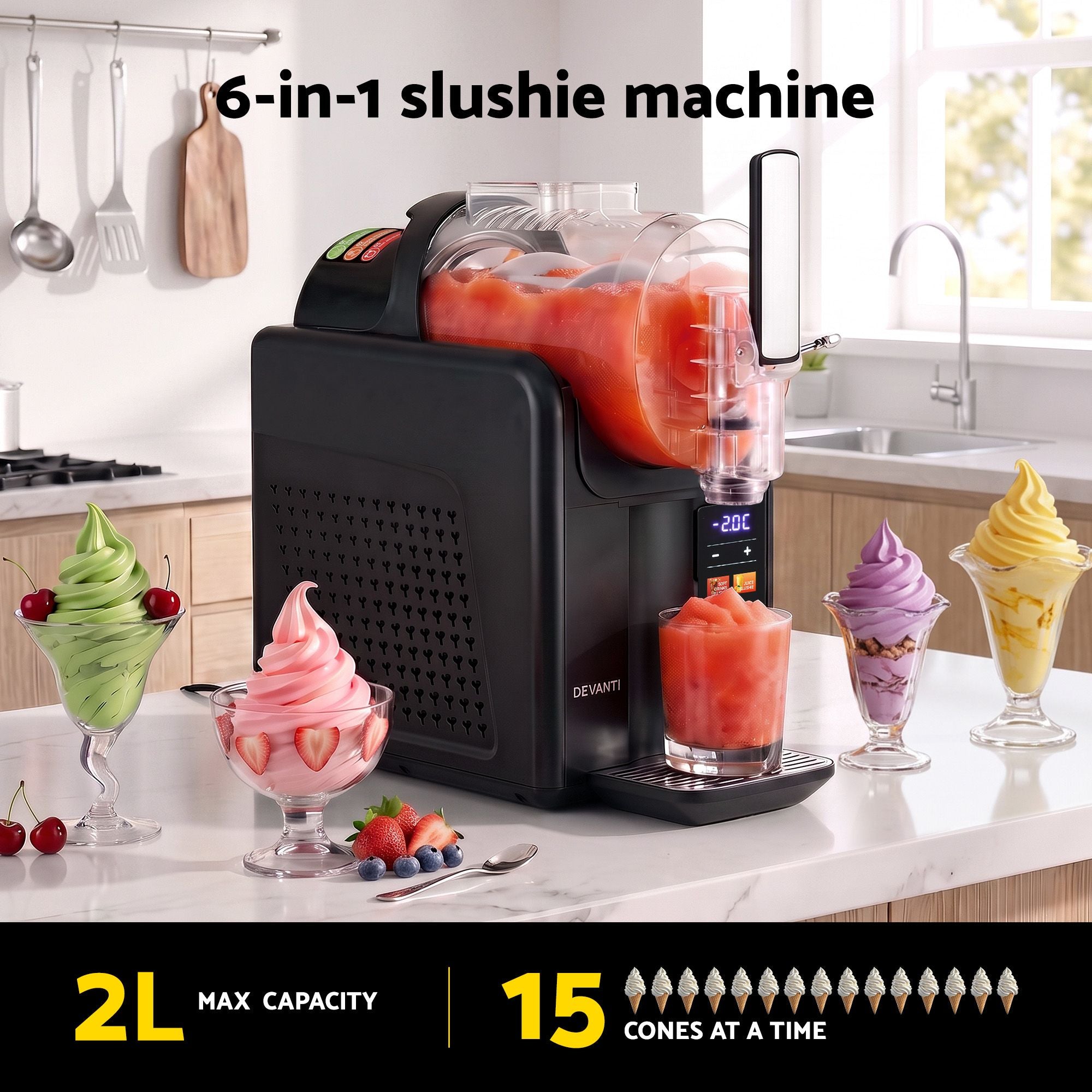 Slushie Machine 2L Frozen Drink Maker Ice Cream Cocktail Slush Maker Black