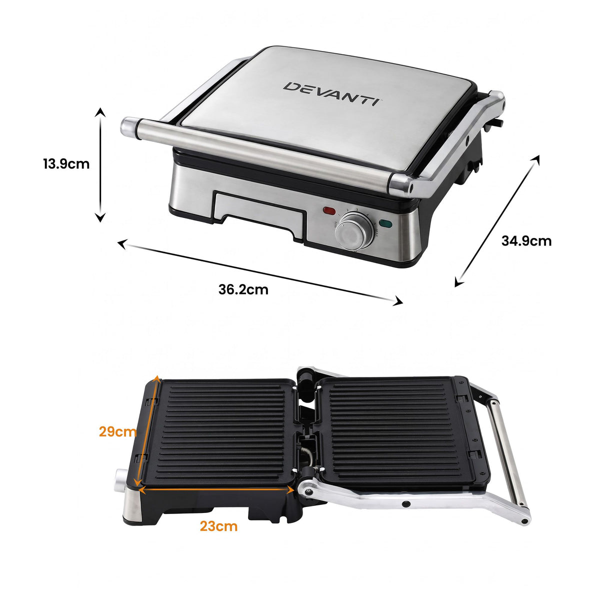 2000W 3-in-1 Panini Press Grill Sandwich Maker 4 Slice 180° Open