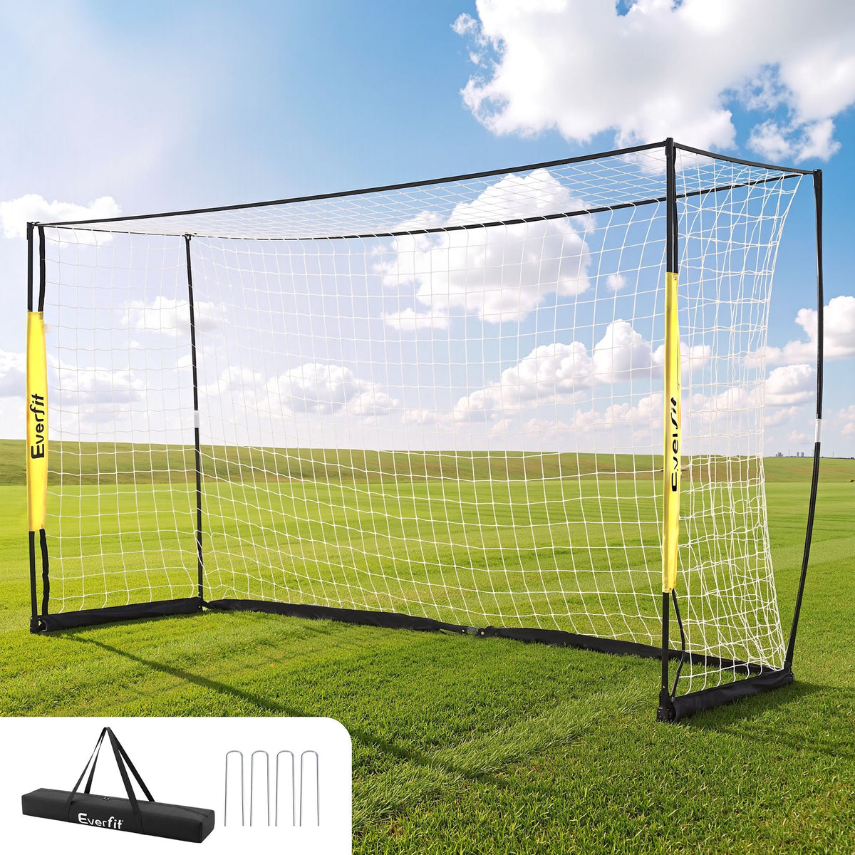 Portable Soccer Goal Net 12x6ft Fibreglass Frame with Polyester Netting