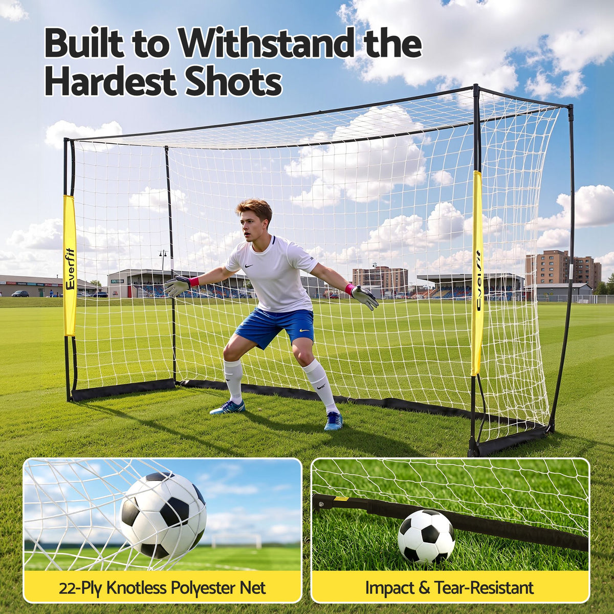 Portable Soccer Goal Net 12x6ft Fibreglass Frame with Polyester Netting