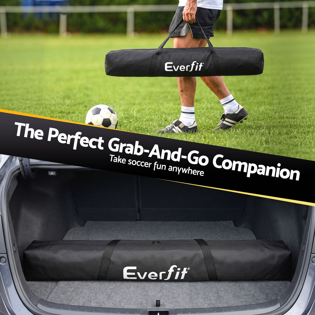 Portable Soccer Goal Net 12x6ft Fibreglass Frame with Polyester Netting