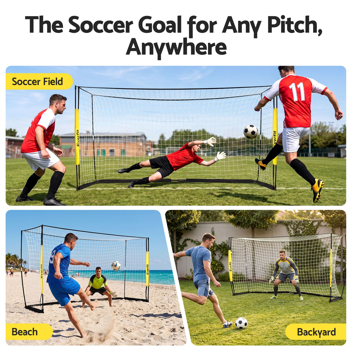 Portable Soccer Goal Net 12x6ft Fibreglass Frame with Polyester Netting