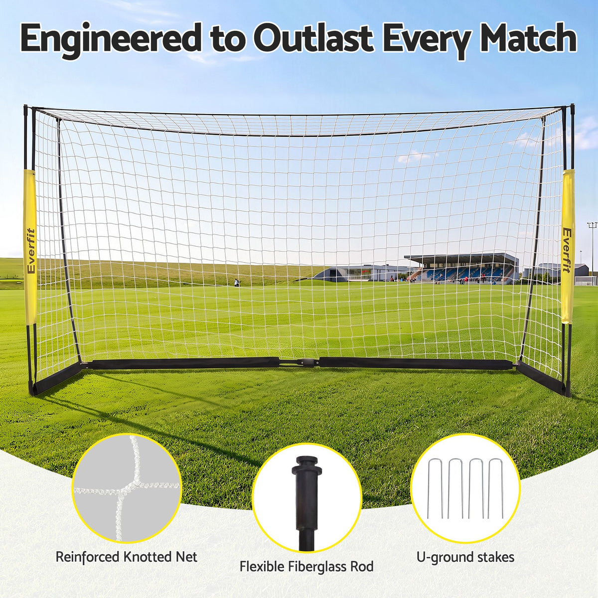 Portable Soccer Goal Net 12x6ft Fibreglass Frame with Polyester Netting