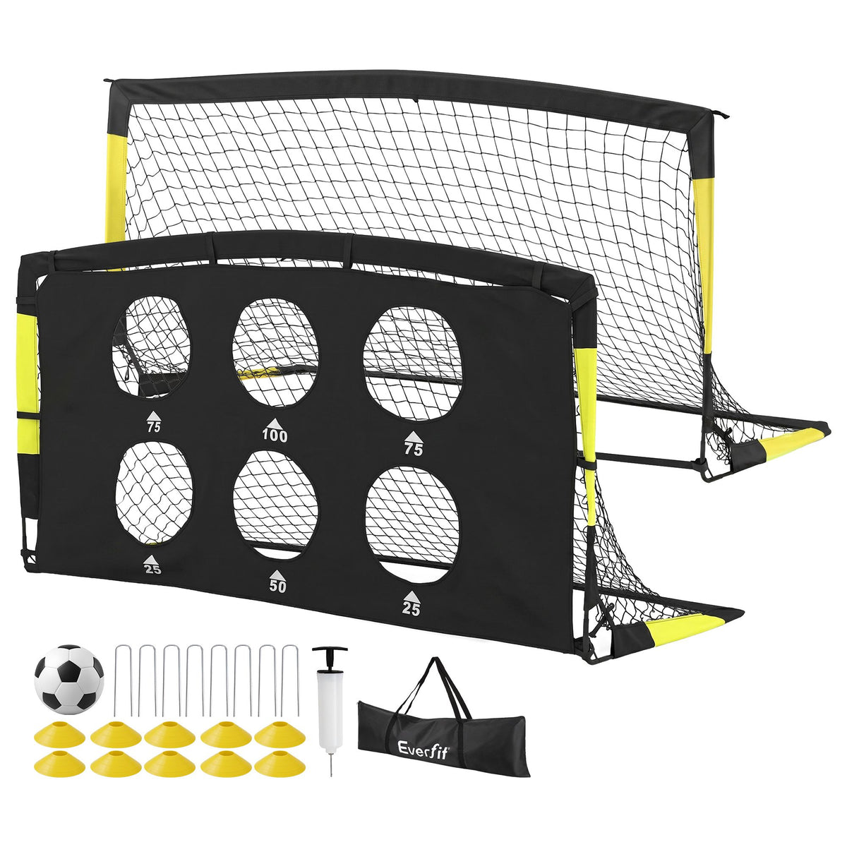 Pop Up Soccer Goals 2 Piece Set with Target Net and Accessories for Kids Indoor Outdoor