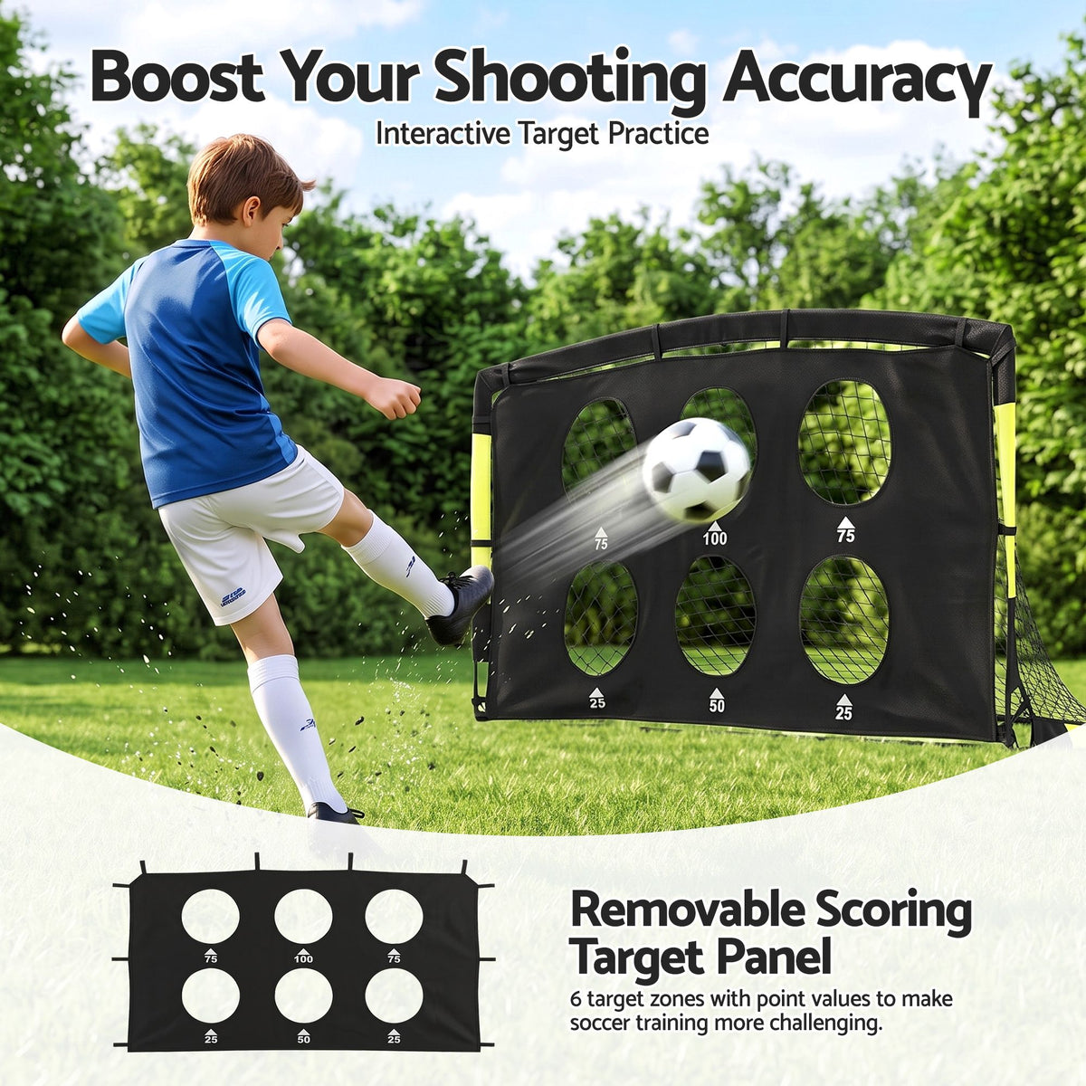 Pop Up Soccer Goals 2 Piece Set with Target Net and Accessories for Kids Indoor Outdoor