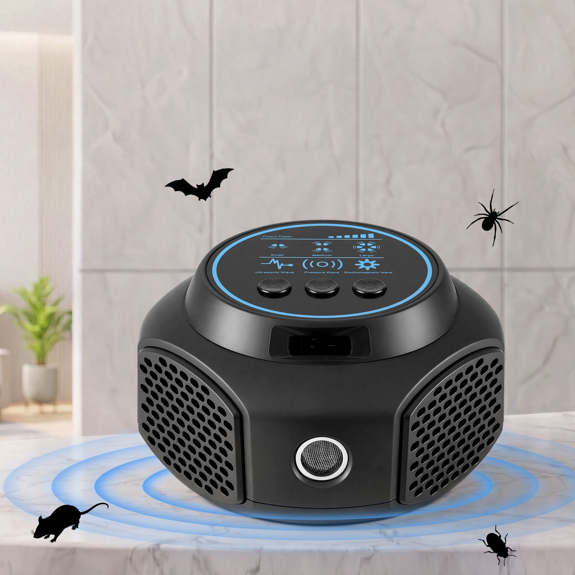 Ultrasonic Rat Repeller 360 Degree 4 Modes Pest Repeller Black