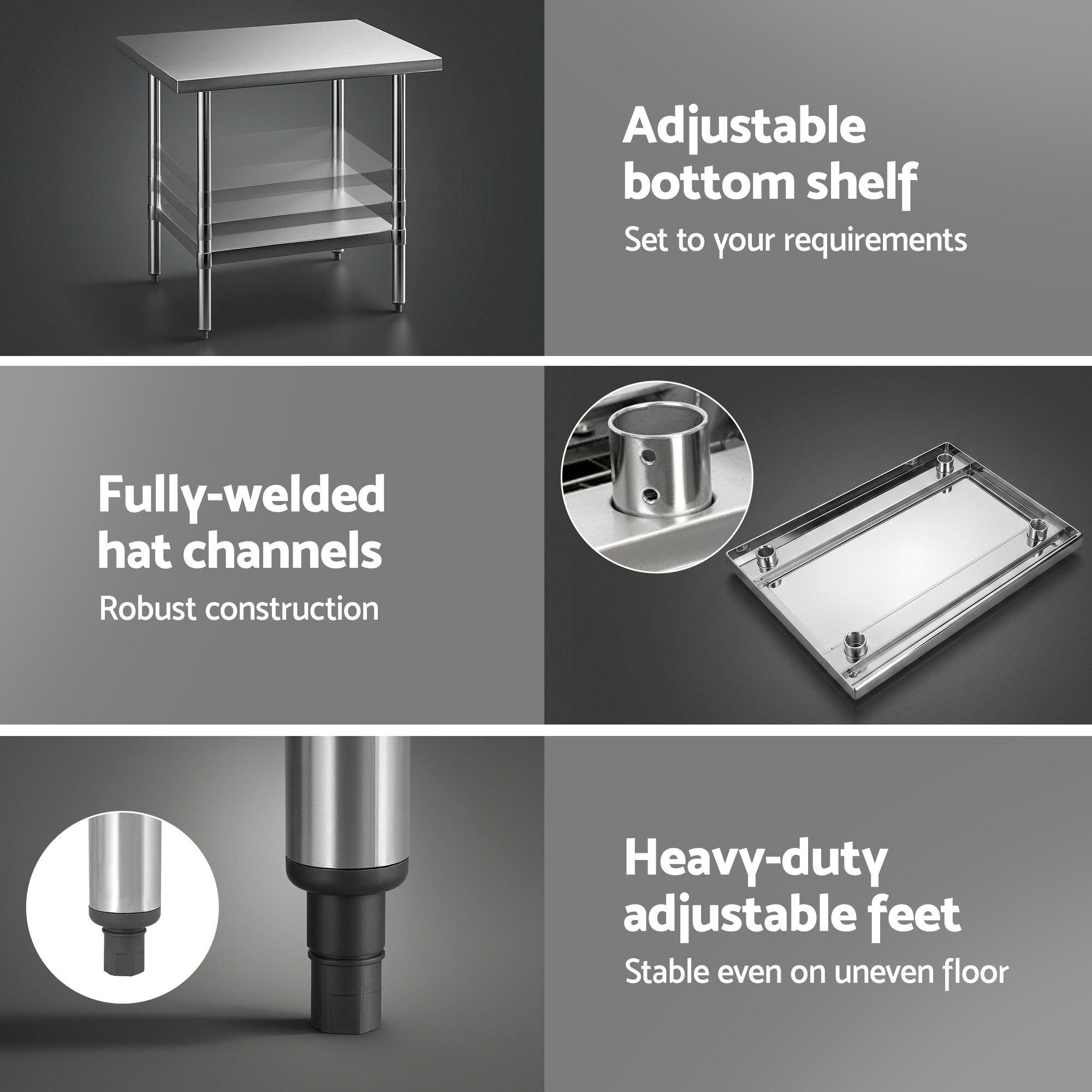 Stainless Steel Kitchen Bench 914x762mm 430 Range - Stainless Steel