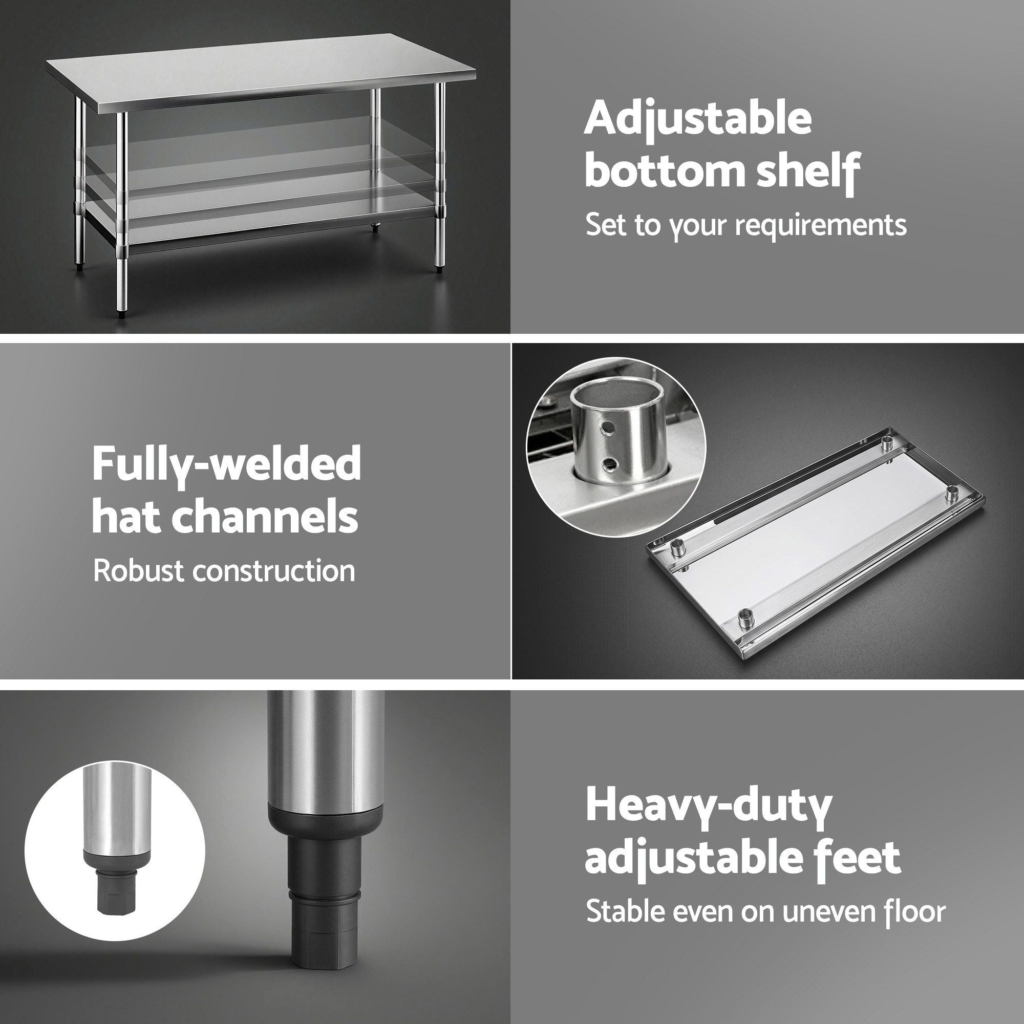 Stainless Steel Kitchen Bench 1524x762mm 430 - Stainless Steel