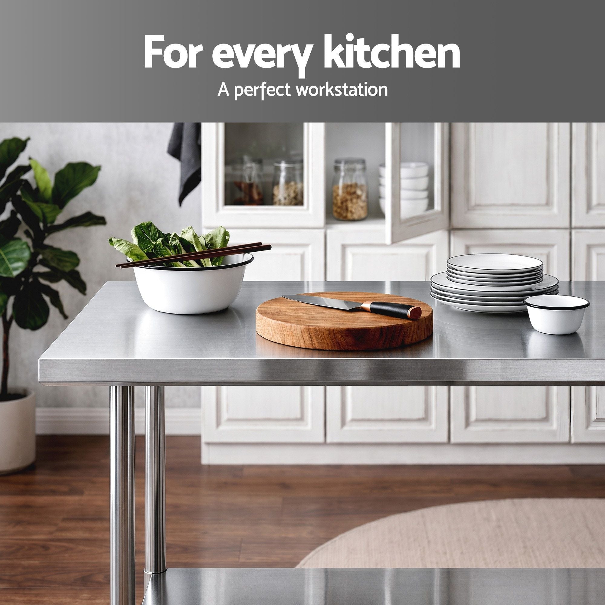 914x762mm Stainless Steel Kitchen Prep Bench with Splashback Commercial 430 - Stainless Steel
