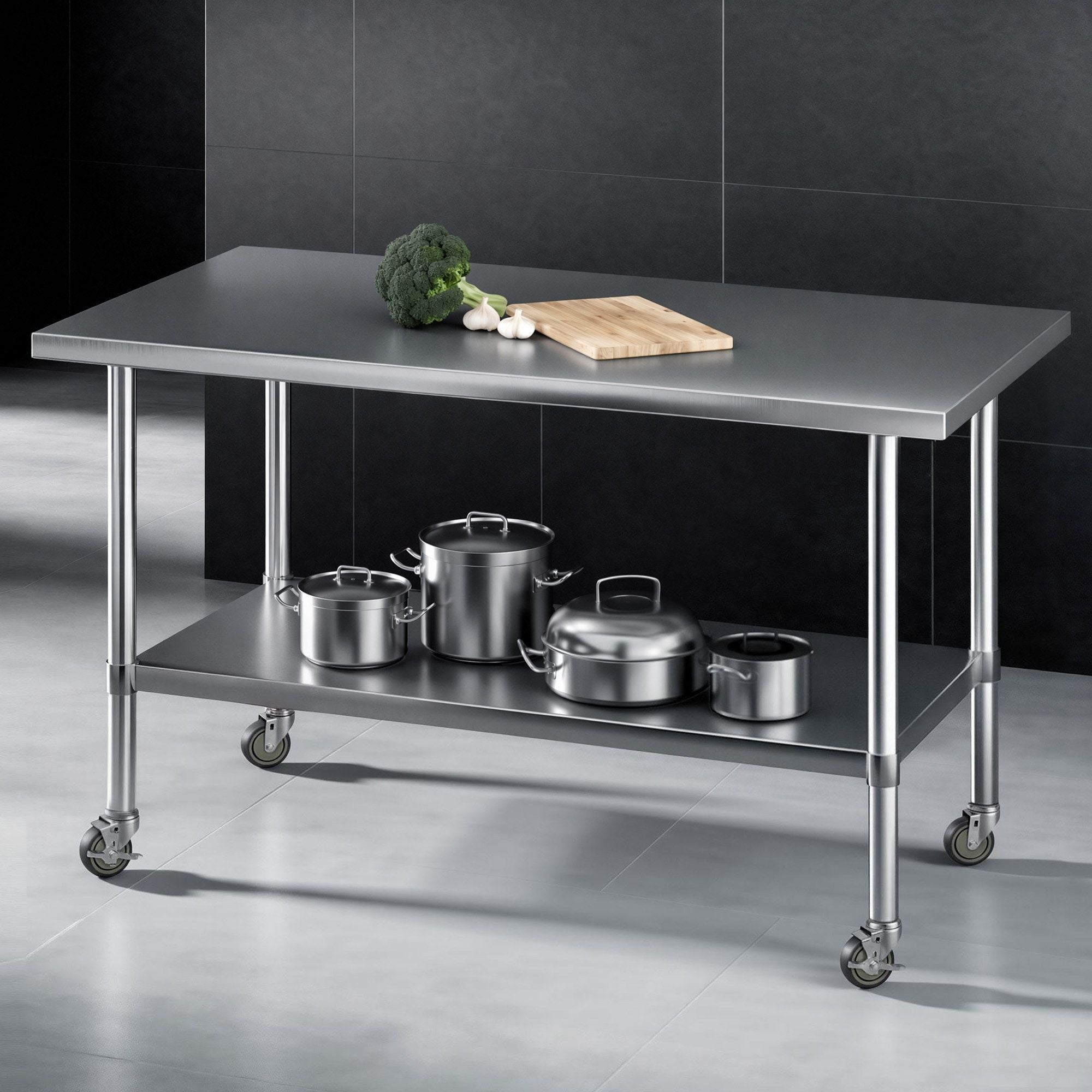 1524x762mm Stainless Steel Commercial Kitchen Bench with Splashback 430 - Stainless Steel