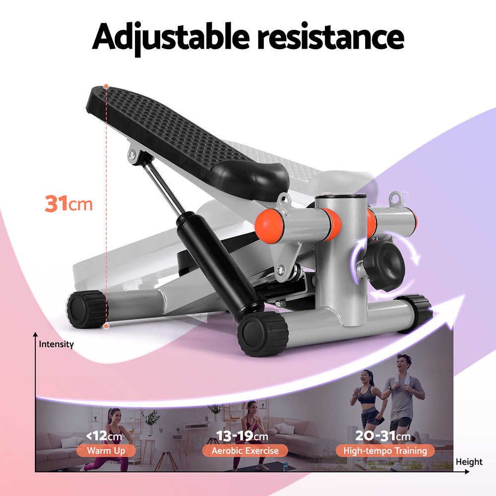 Mini Stepper with Resistance Ropes for Home Aerobic Exercise - Grey