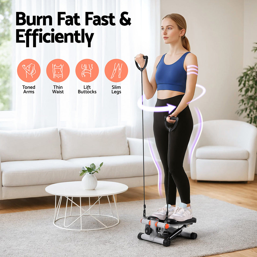 Mini Stepper with Resistance Ropes for Home Aerobic Exercise - Grey