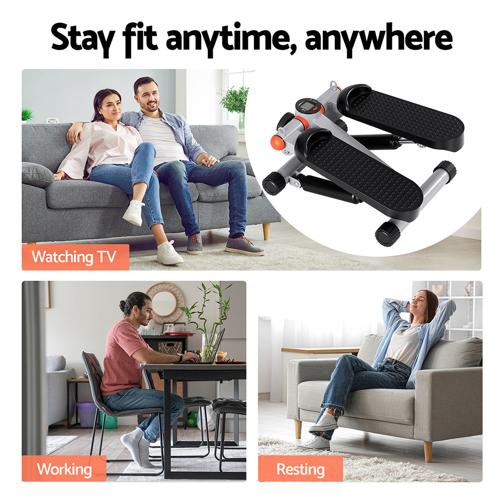 Mini Stepper with Resistance Ropes for Home Aerobic Exercise - Grey