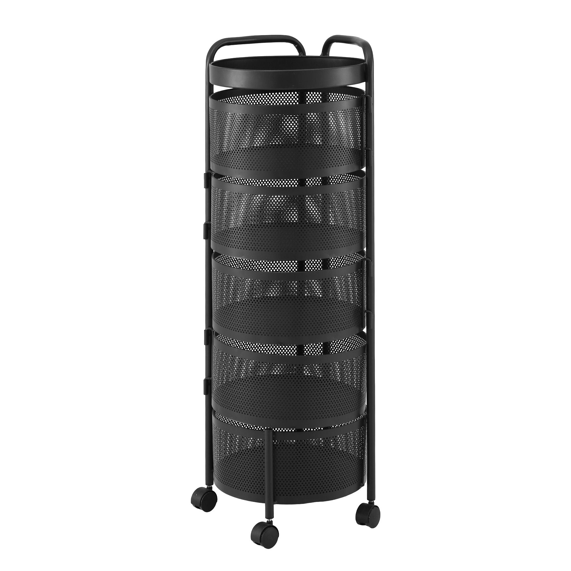 Storage Trolley Kitchen Cart 5 Tiers Storage Rack Round Basket Black