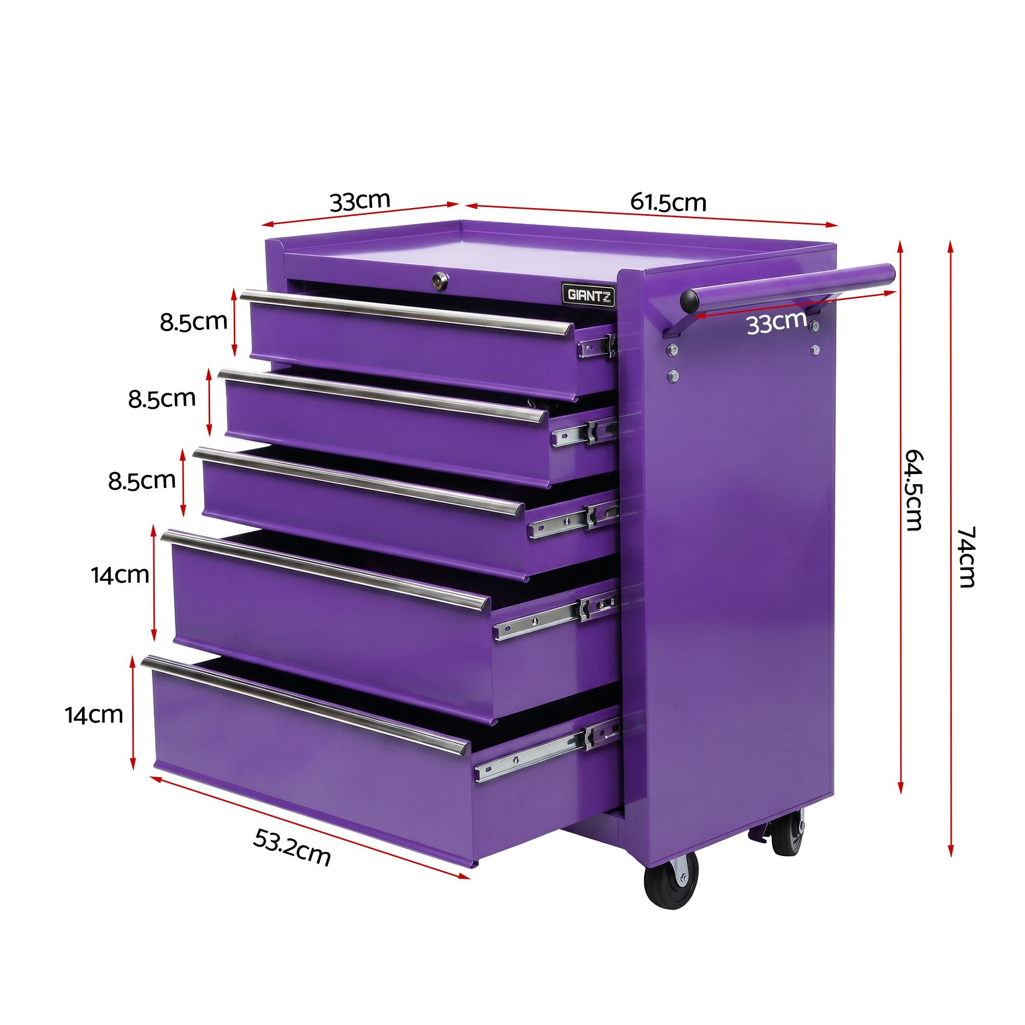 5 Drawer Tool Chest Trolley Cabinet Toolbox Heavy Duty Garage Storage Organiser Purple