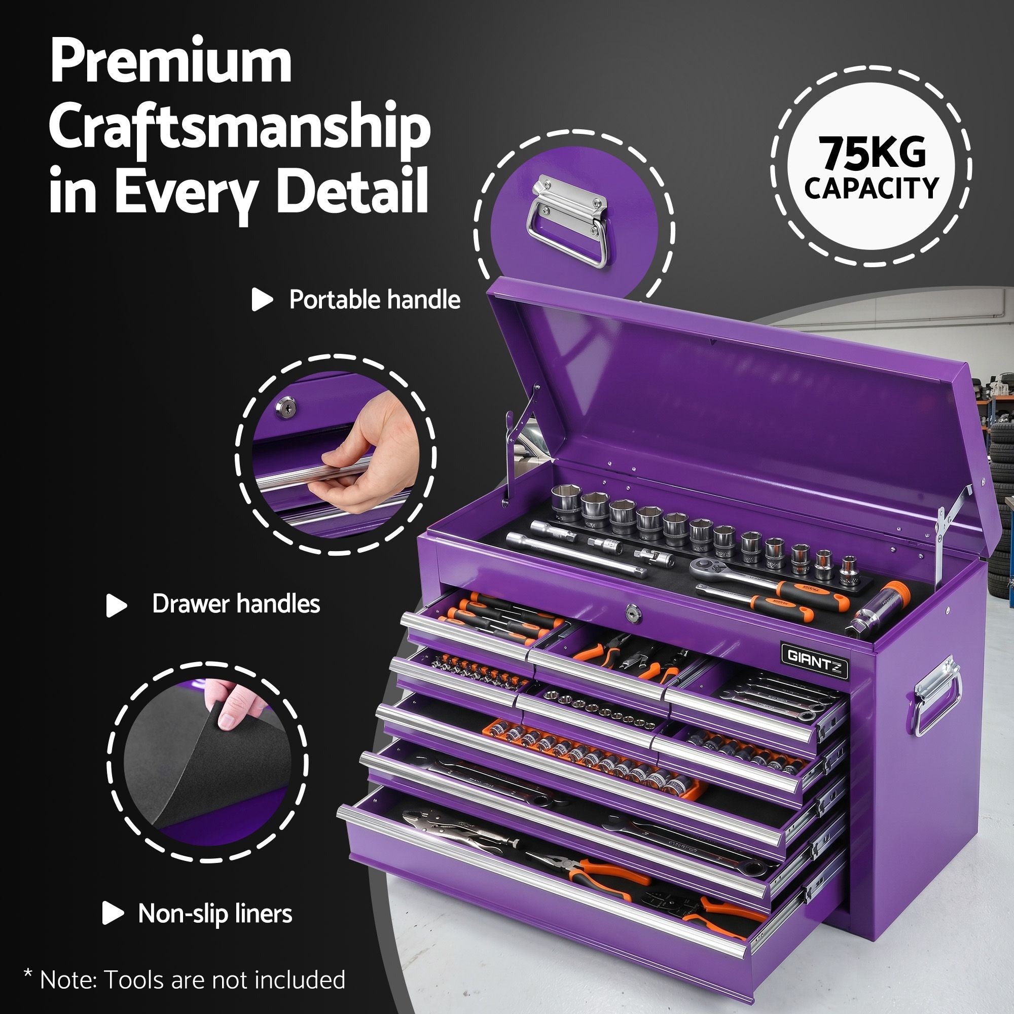 9-Drawer Tool Cabinet Chest Toolbox Heavy Duty Garage Storage Organiser Purple