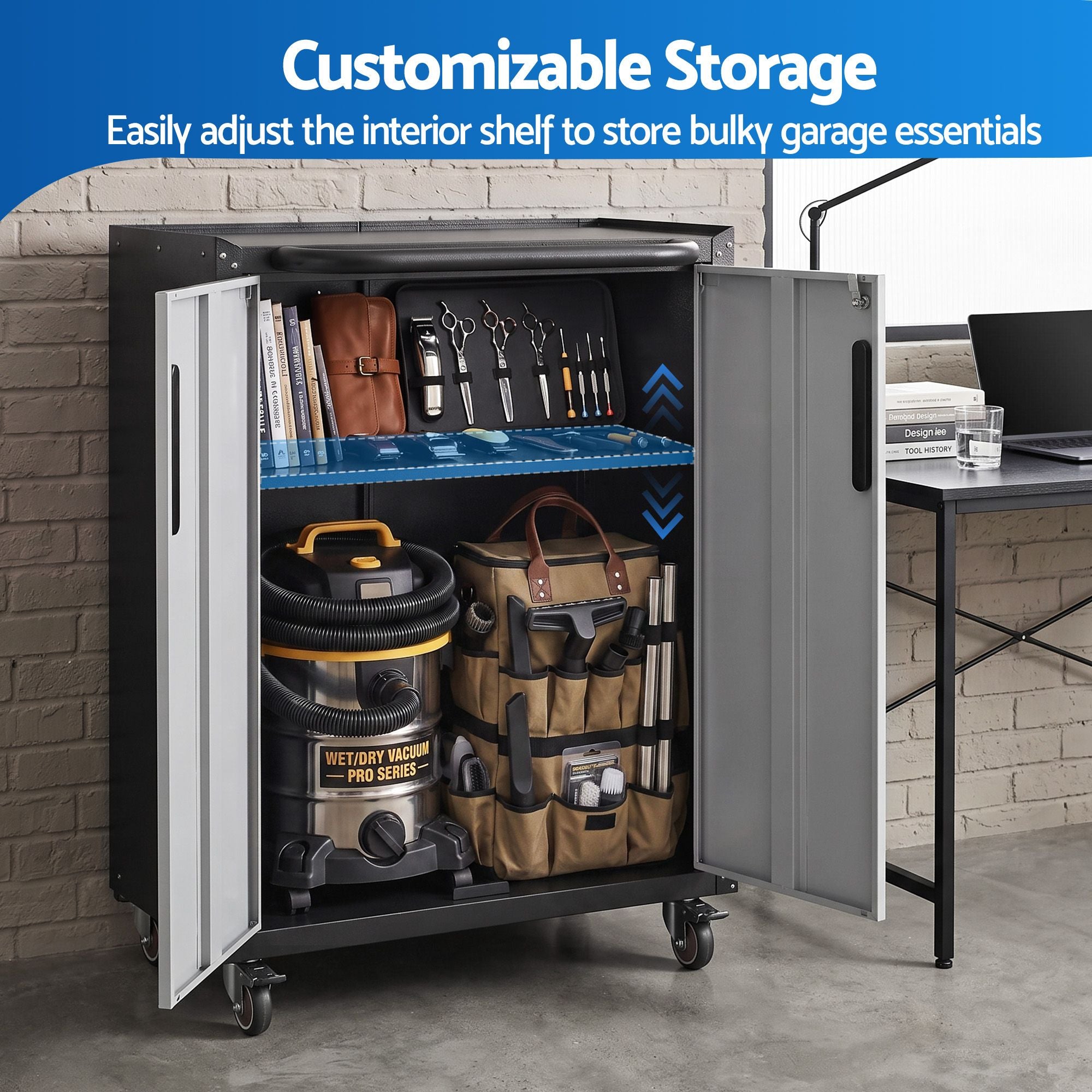 Rolling Tool Cabinet Heavy-Duty Storage Cabinet Adjustable Shelf Black and Grey