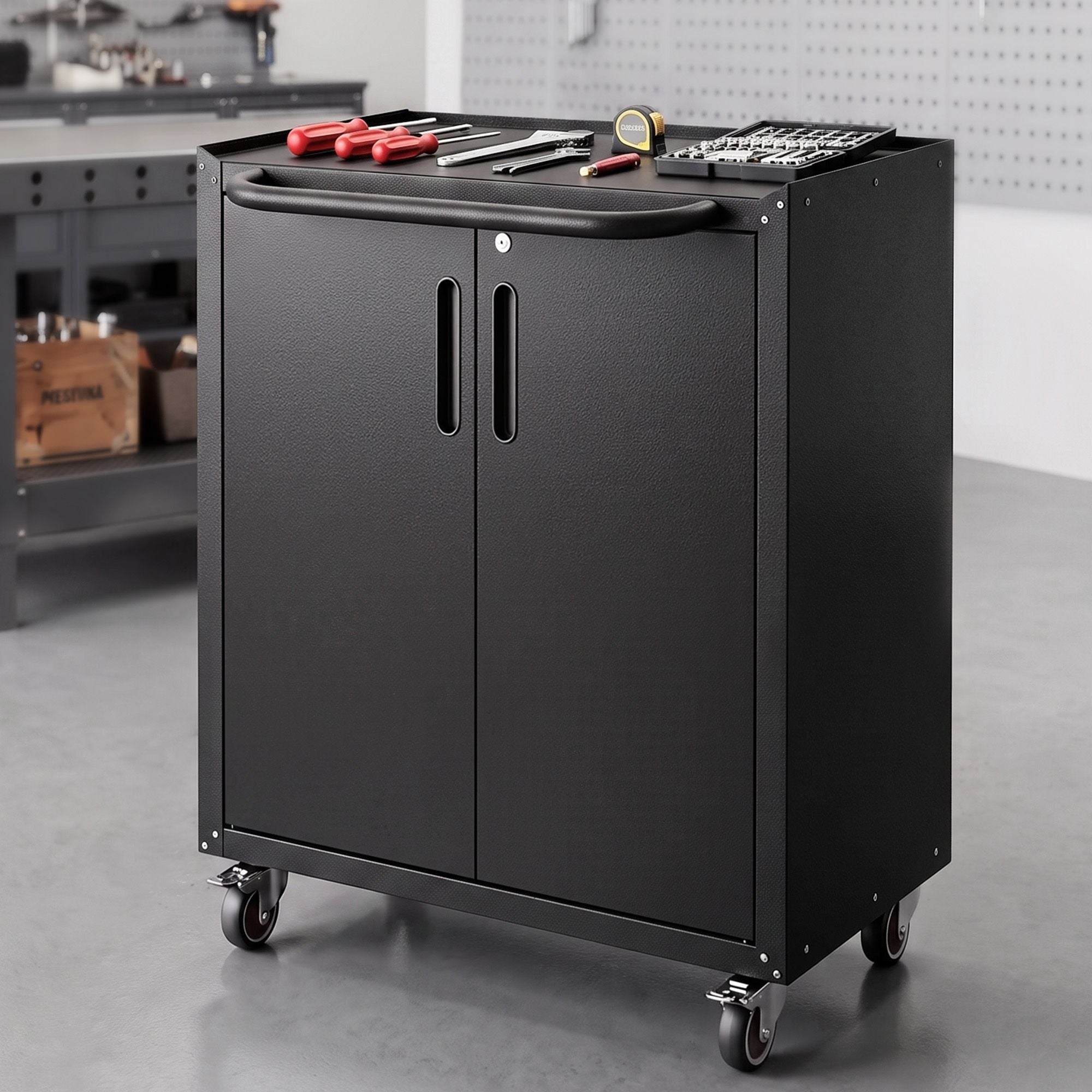 Rolling Tool Cabinet Heavy-Duty Storage Cabinet Adjustable Shelf Black
